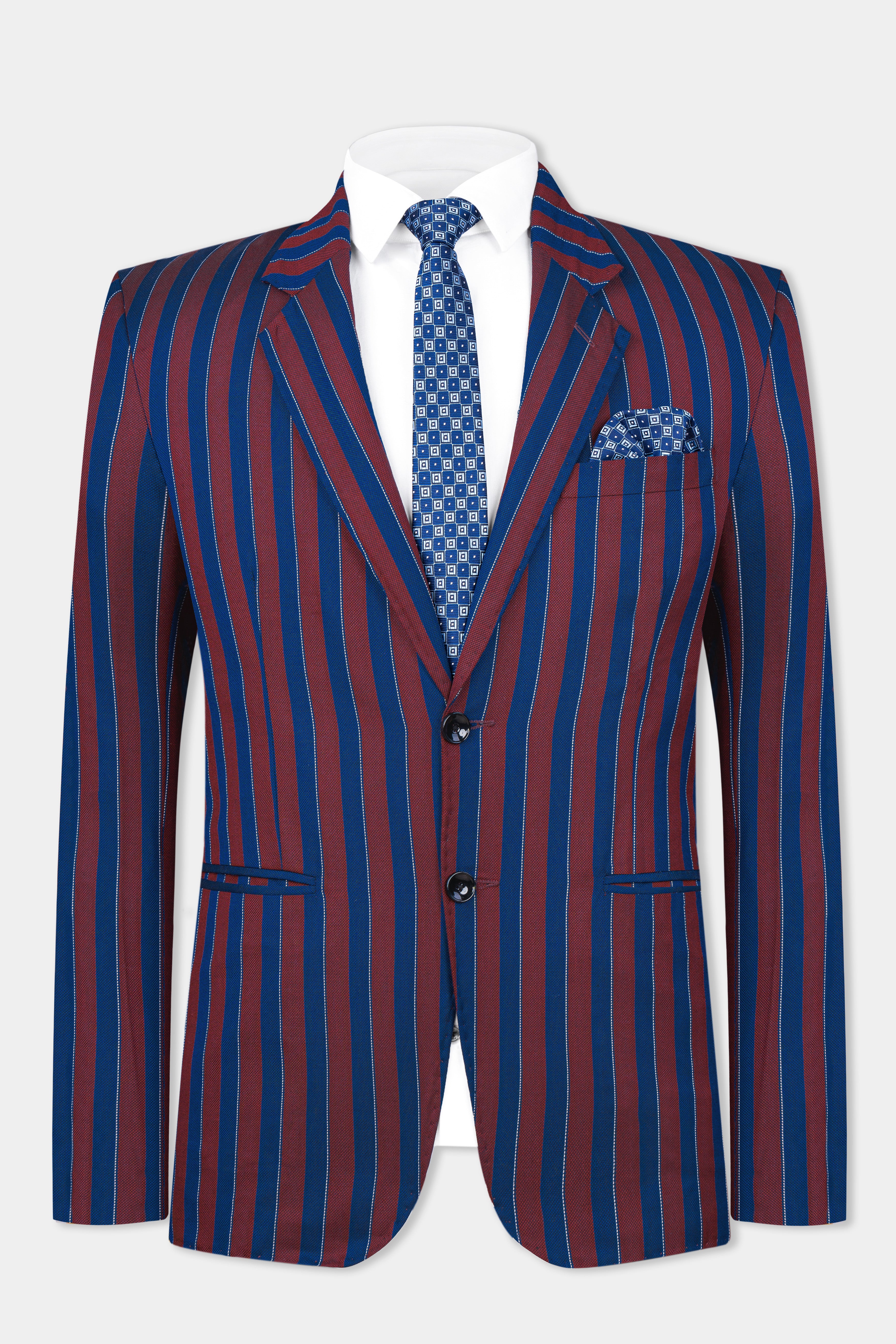 Espresso Red and Downriver Blue Striped Wool Rich Suit