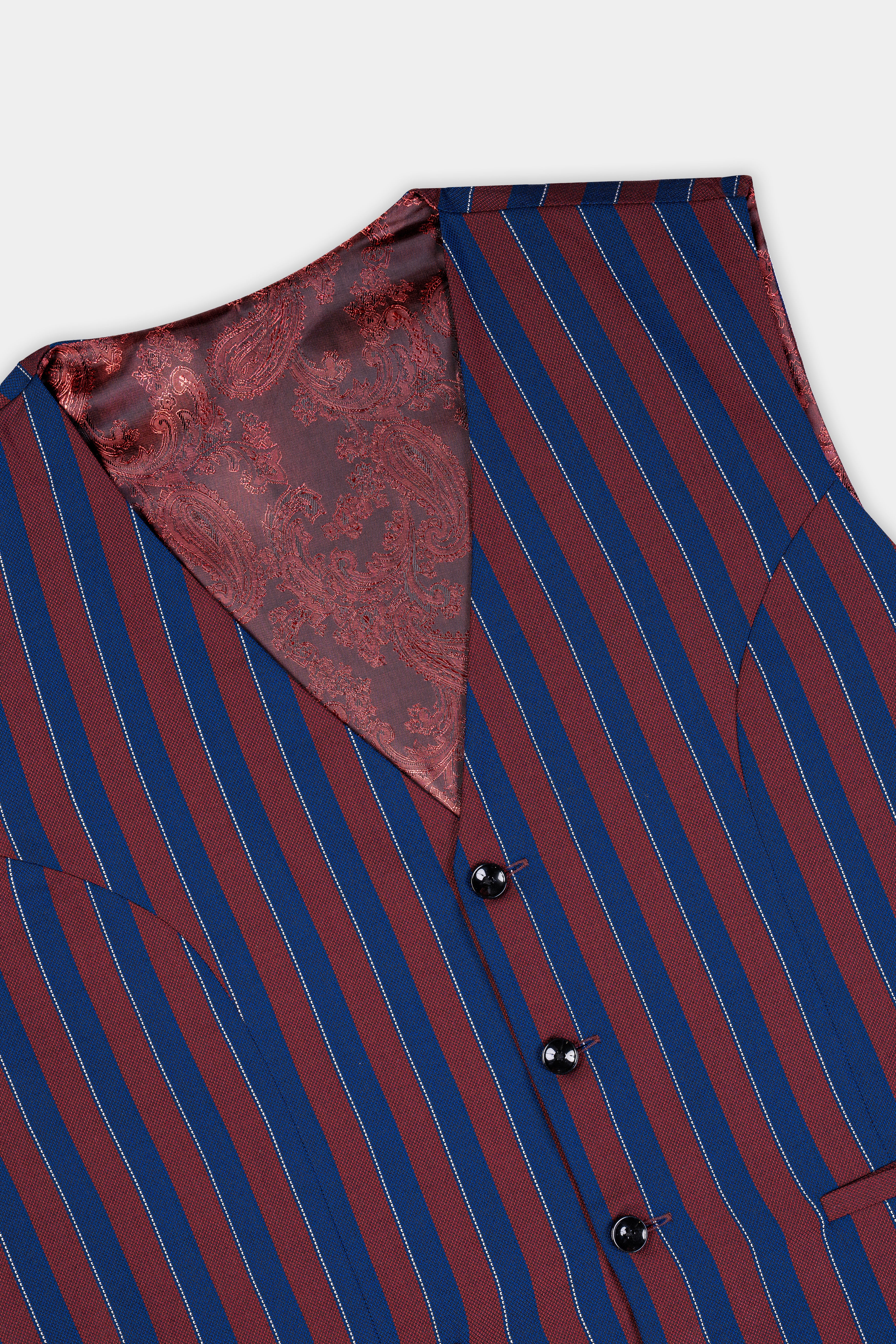 Espresso Red and Downriver Blue Striped Wool Rich Suit