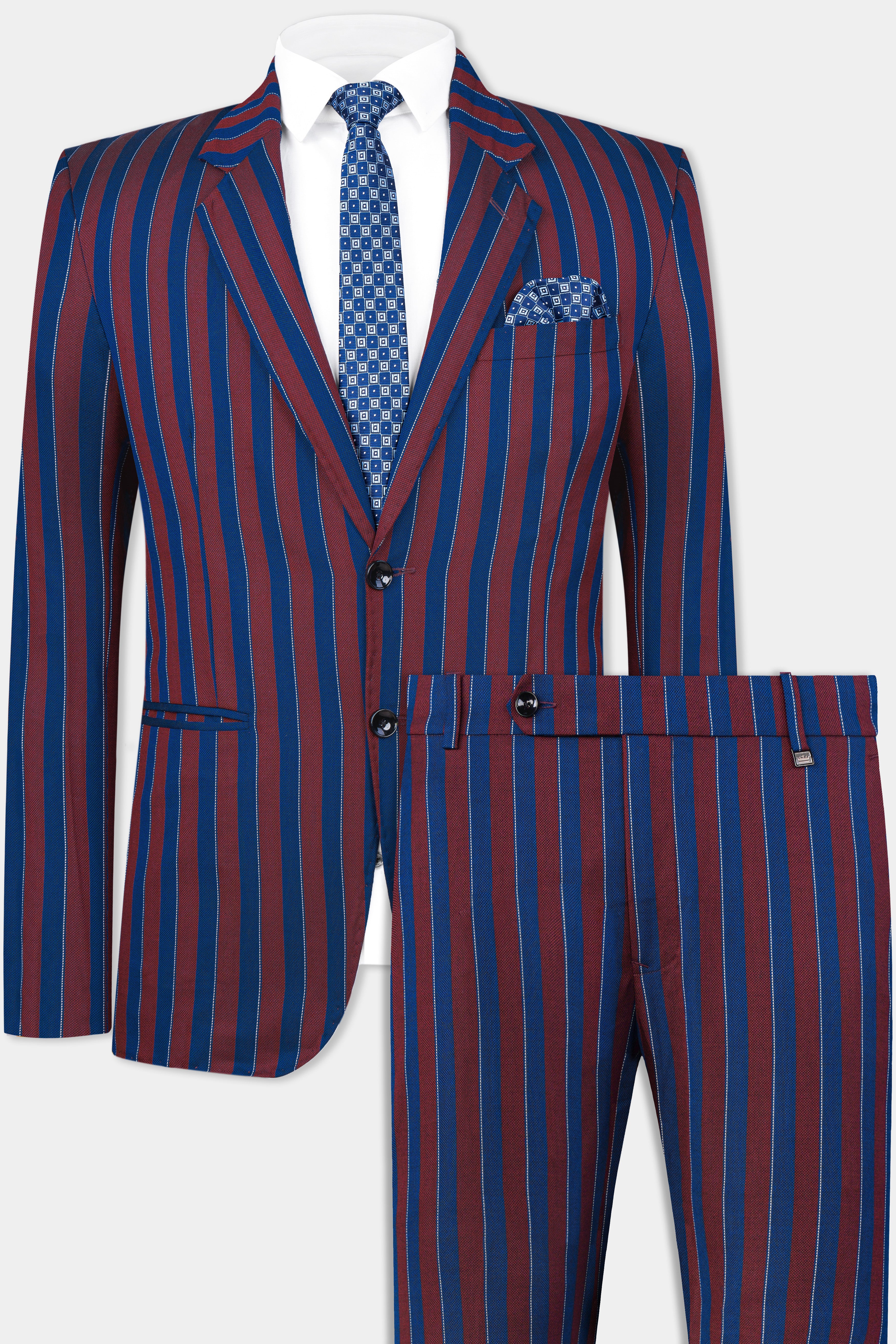 Espresso Red and Downriver Blue Striped Wool Rich Suit