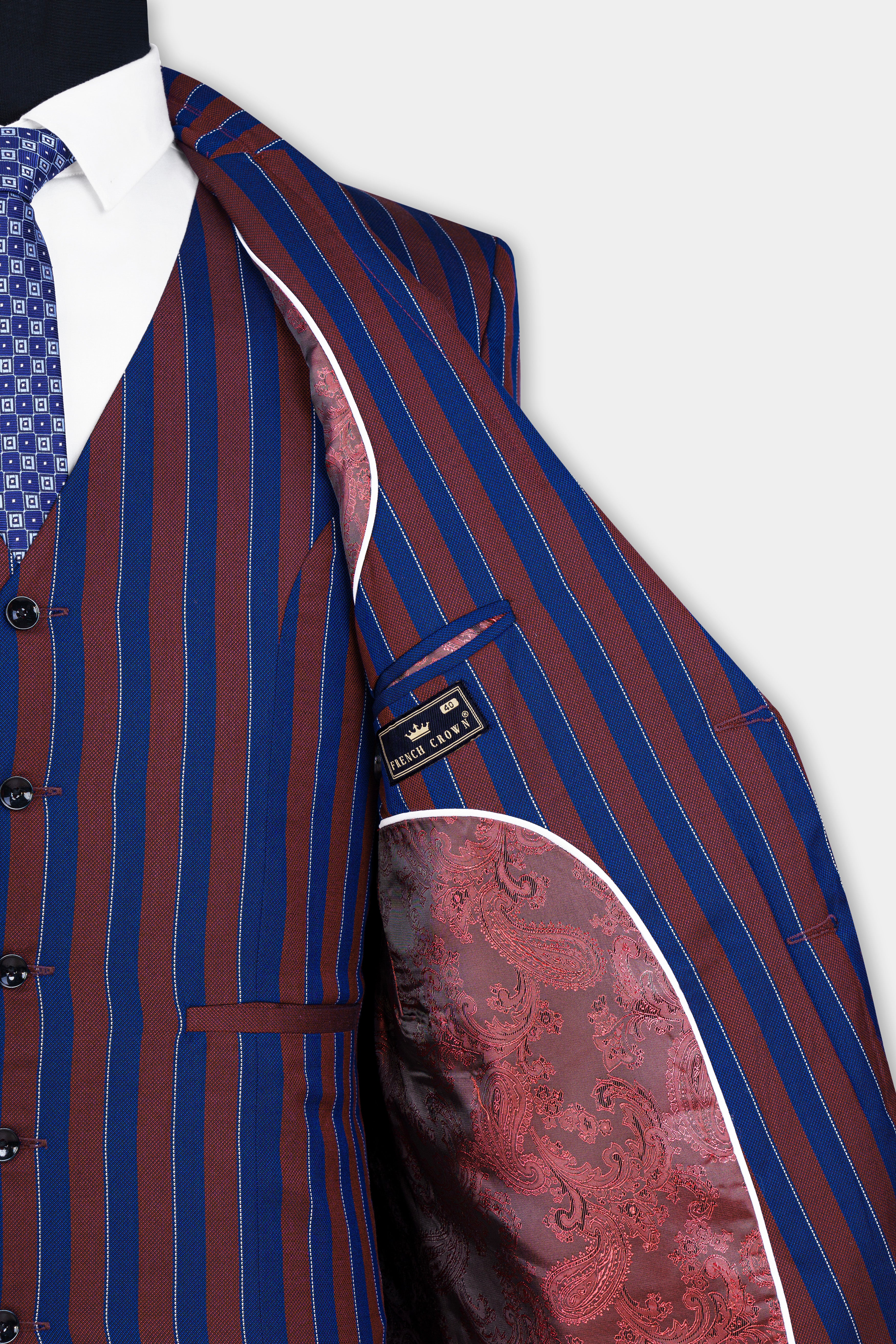 Espresso Red and Downriver Blue Striped Wool Rich Suit