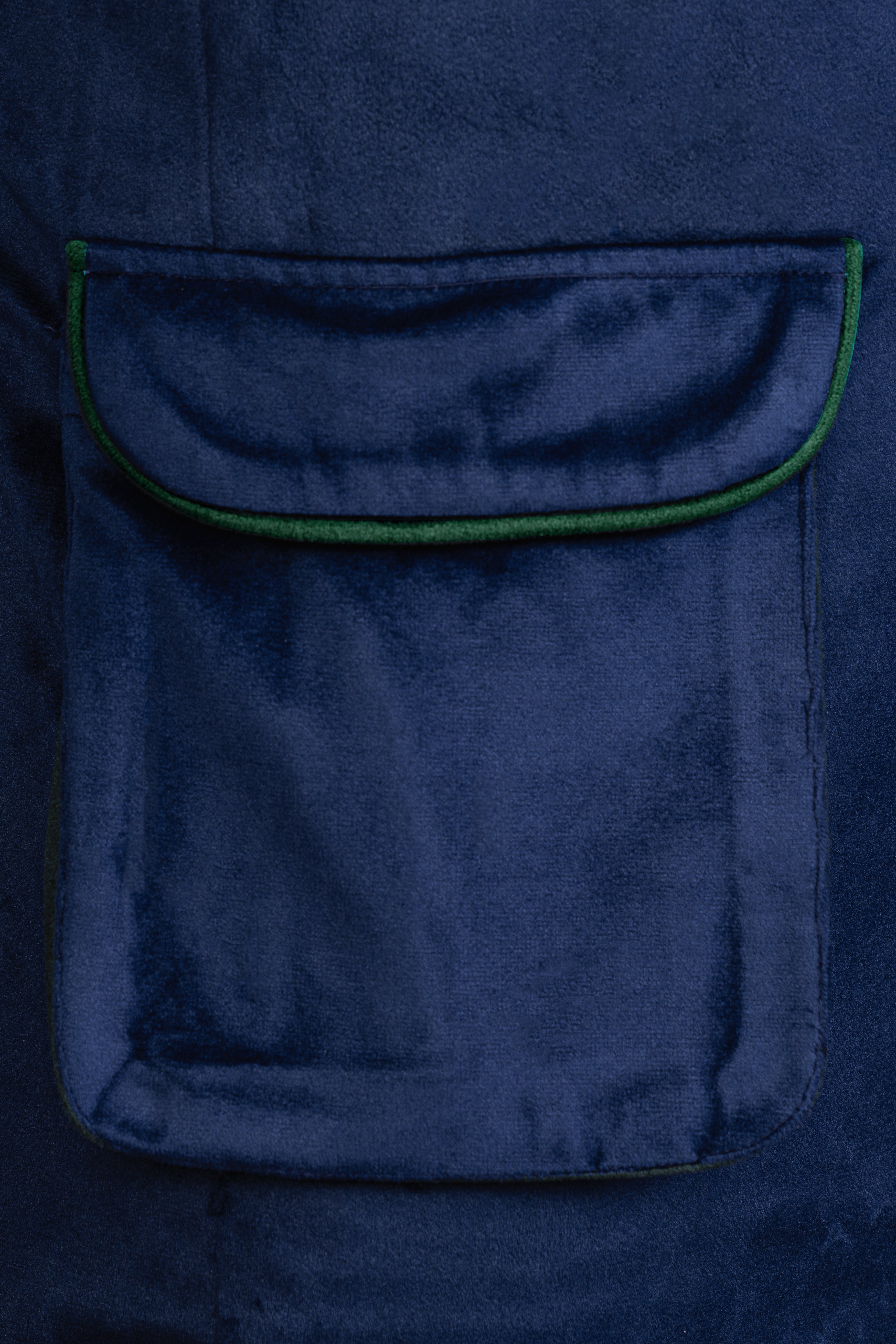 Downriver Blue and Green Velvet Designer Suit with Belt Closure