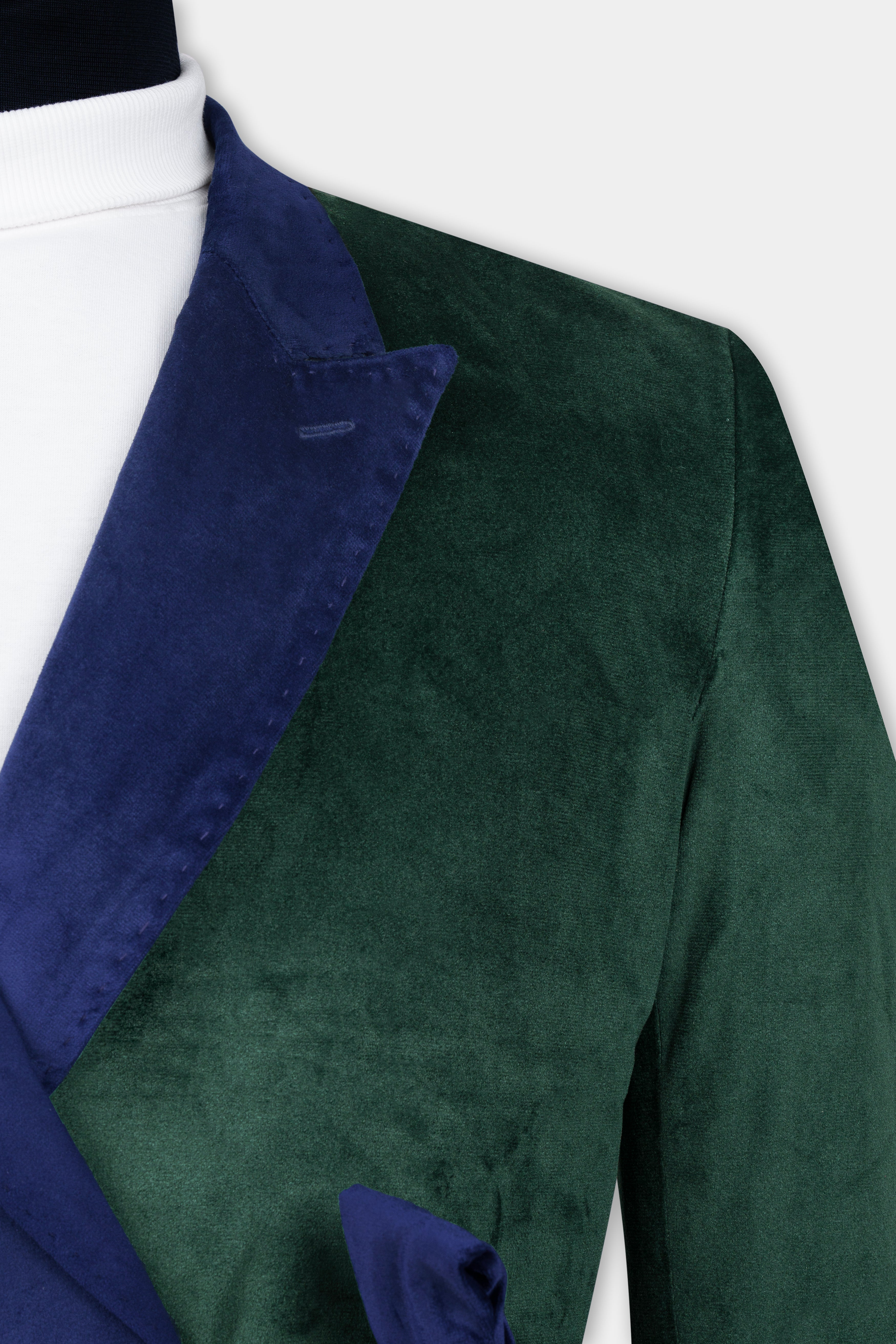 Downriver Blue and Green Velvet Designer Suit with Belt Closure