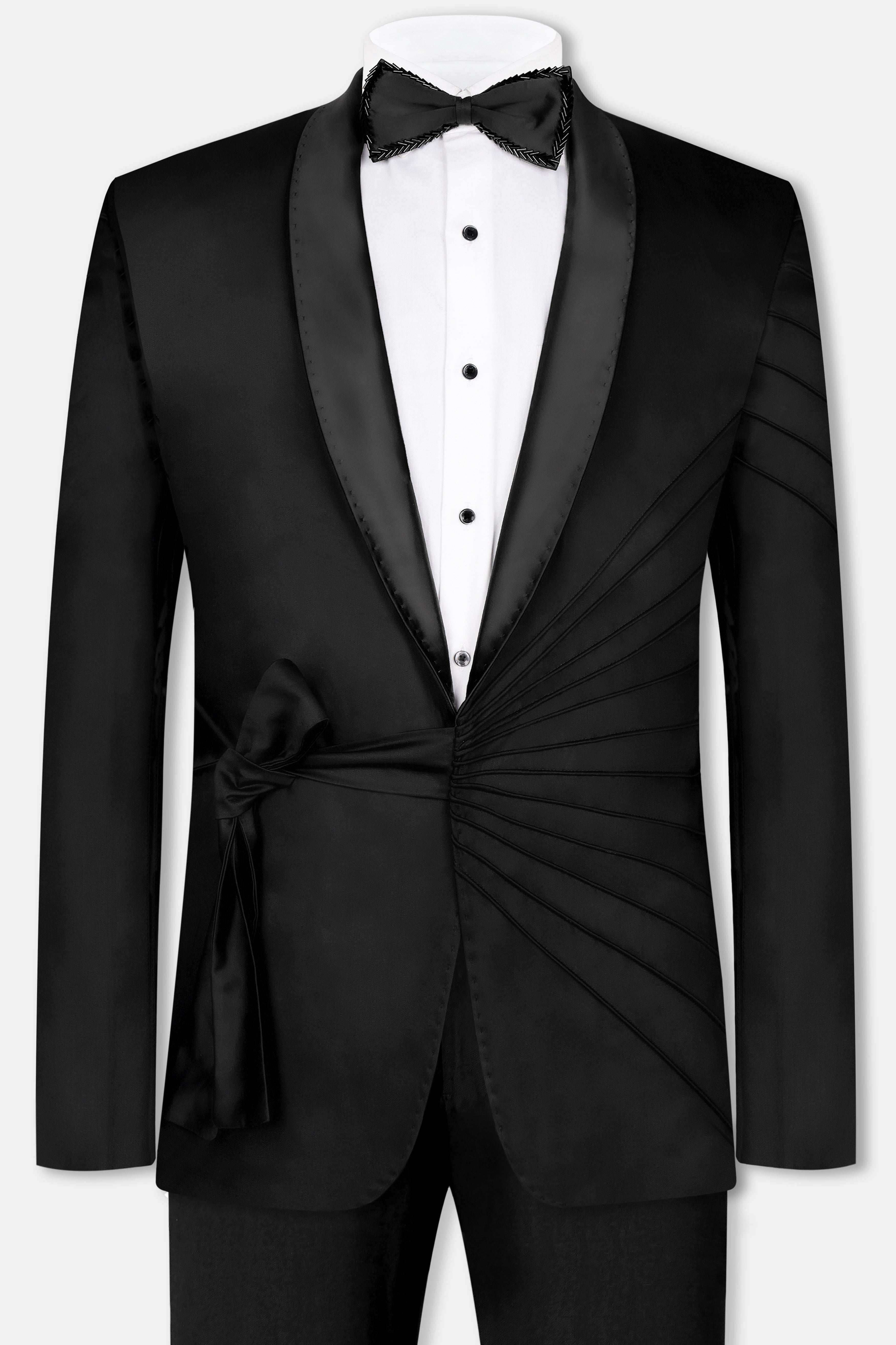 Jade Black Stretchable Wool Rich Designer Tuxedo Suit