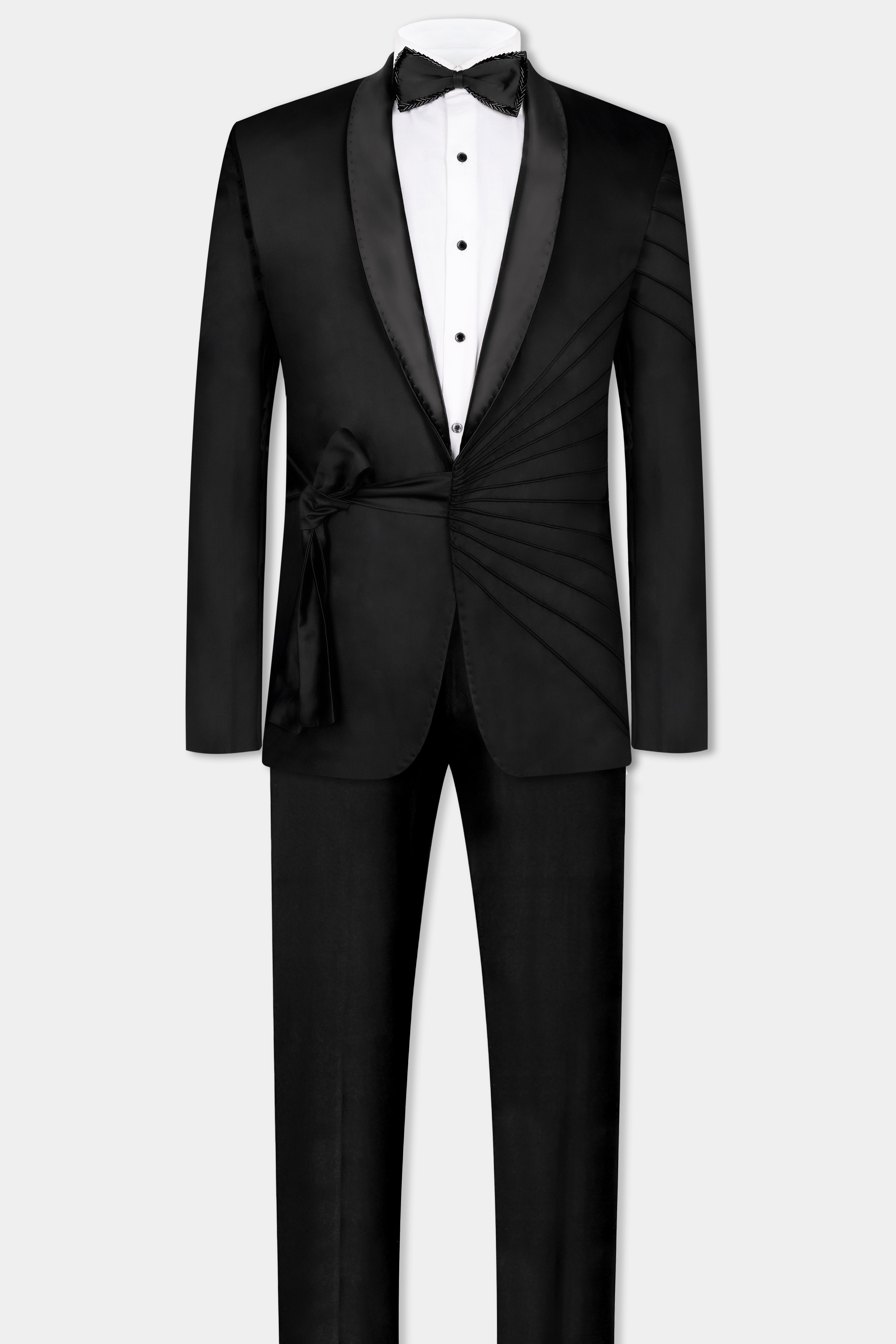 Jade Black Stretchable Wool Rich Designer Tuxedo Suit