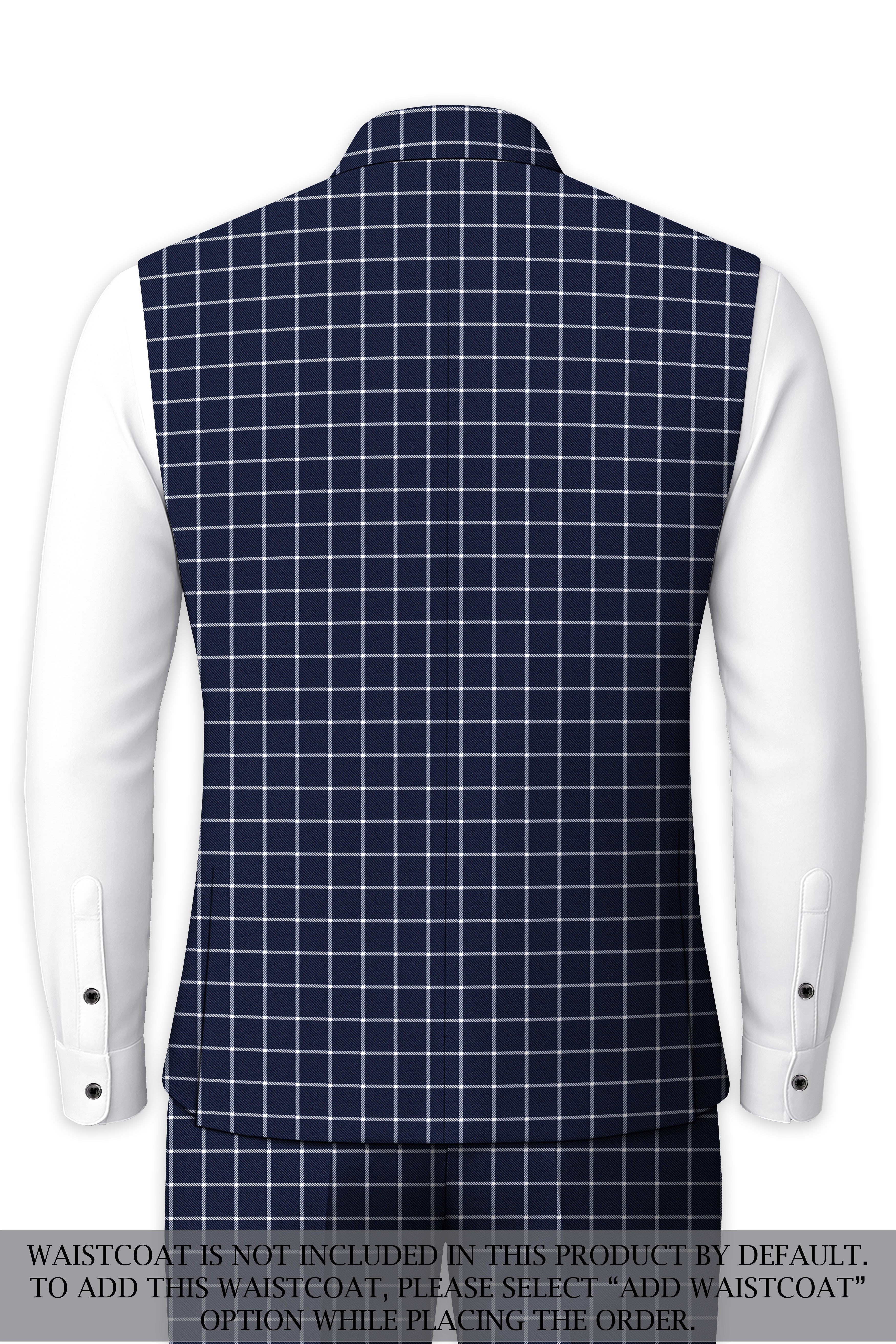 Admiral Blue and White Windowpane Wool Rich Cross Placket Bandhgala Suit