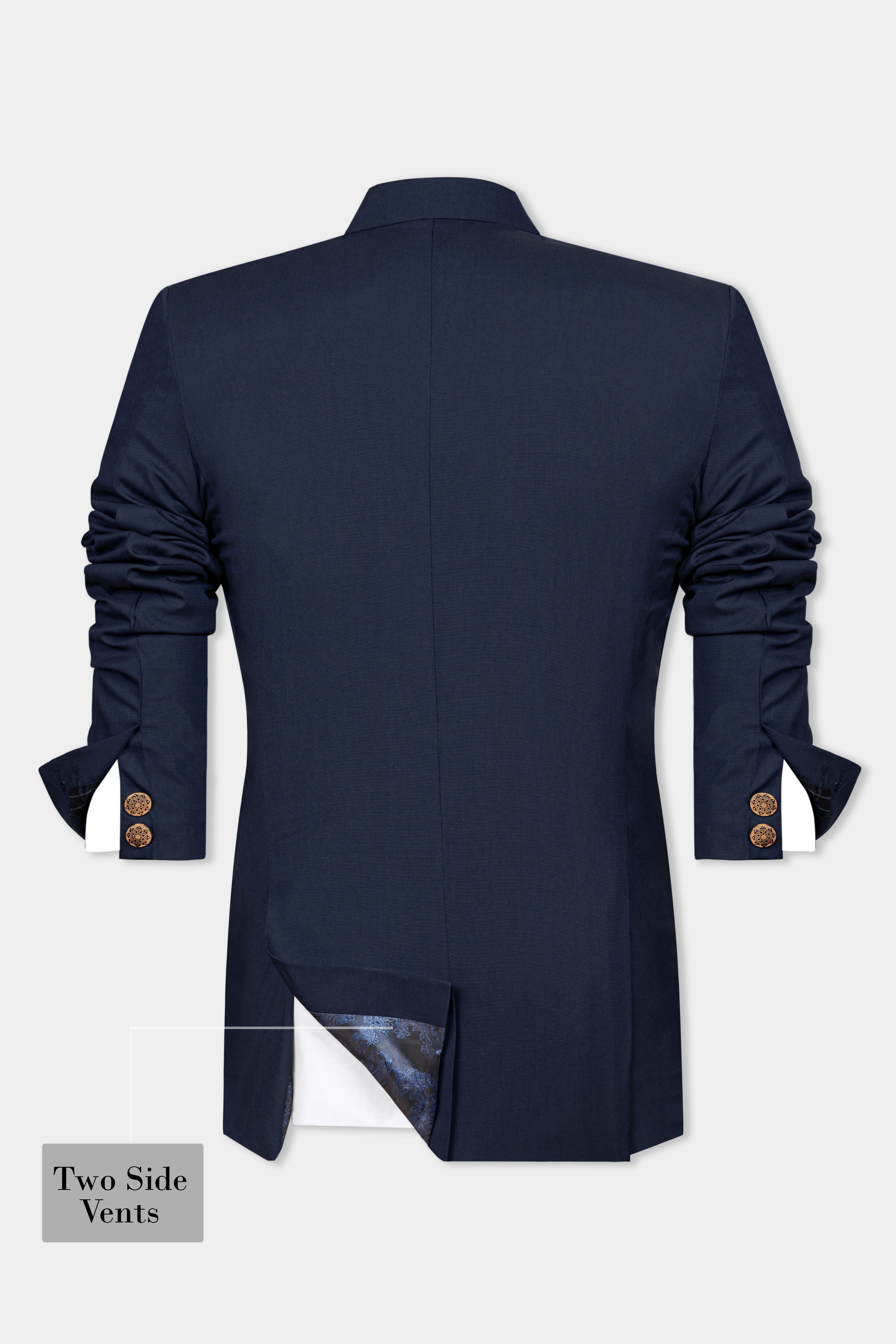 Cinder Blue Wool Rich Cross Placket Bandhgala Suit