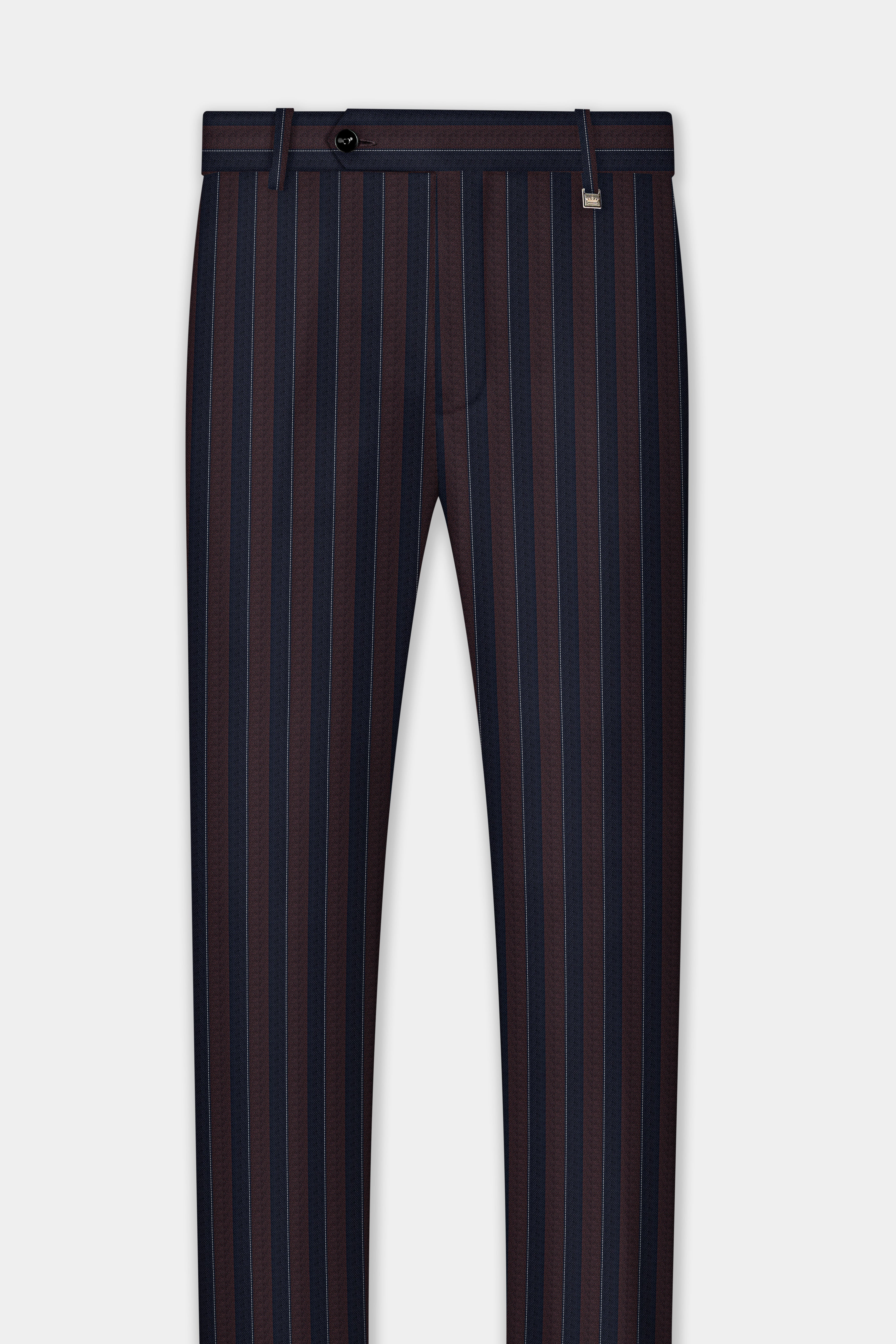 Bistre Brown and Admiral Blue Striped Wool Rich Double Breasted Suit