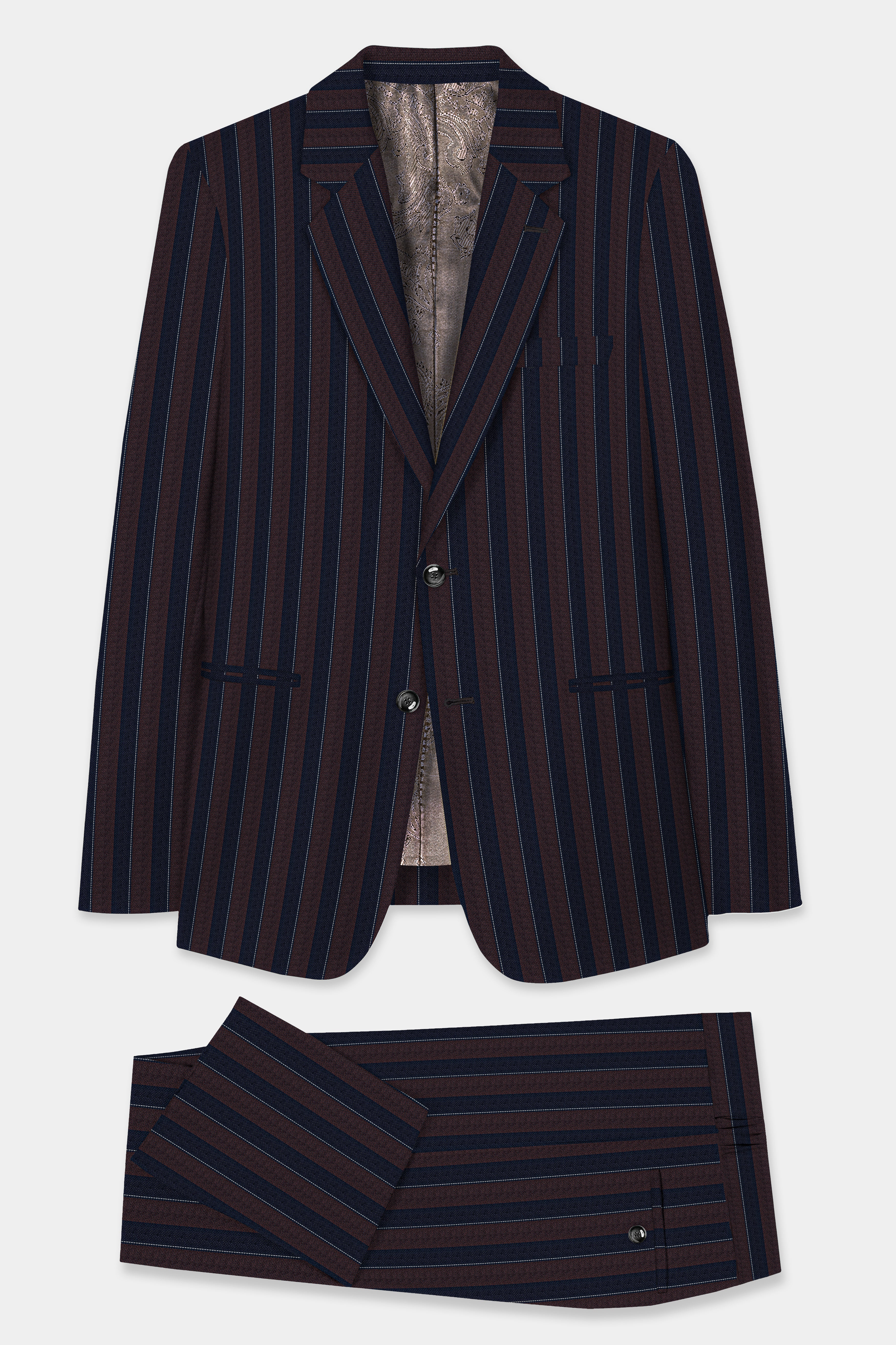 Bistre Brown and Admiral Blue Striped Wool Rich Suit