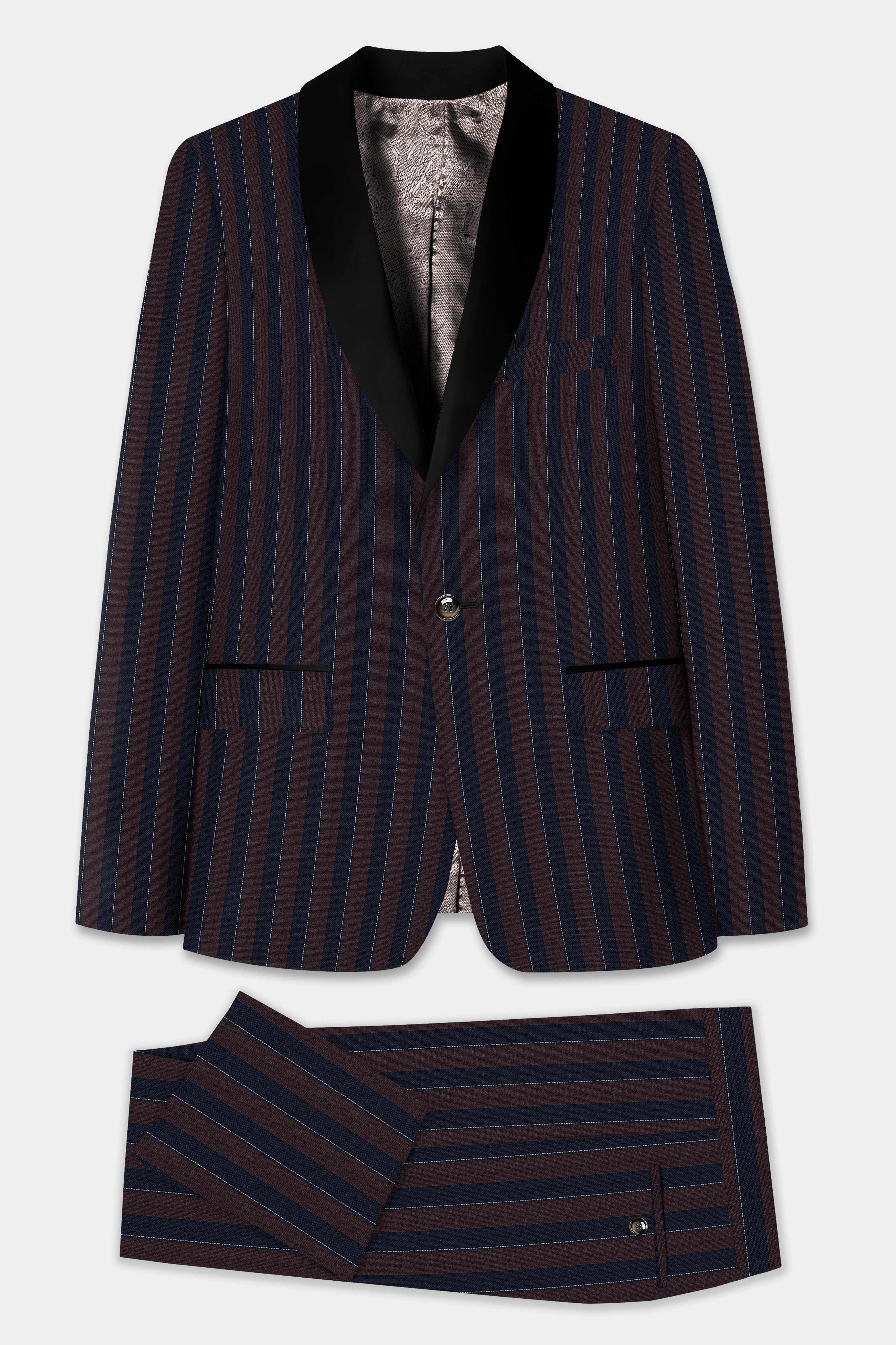 Bistre Brown and Admiral Blue Striped Wool Rich Tuxedo Suit