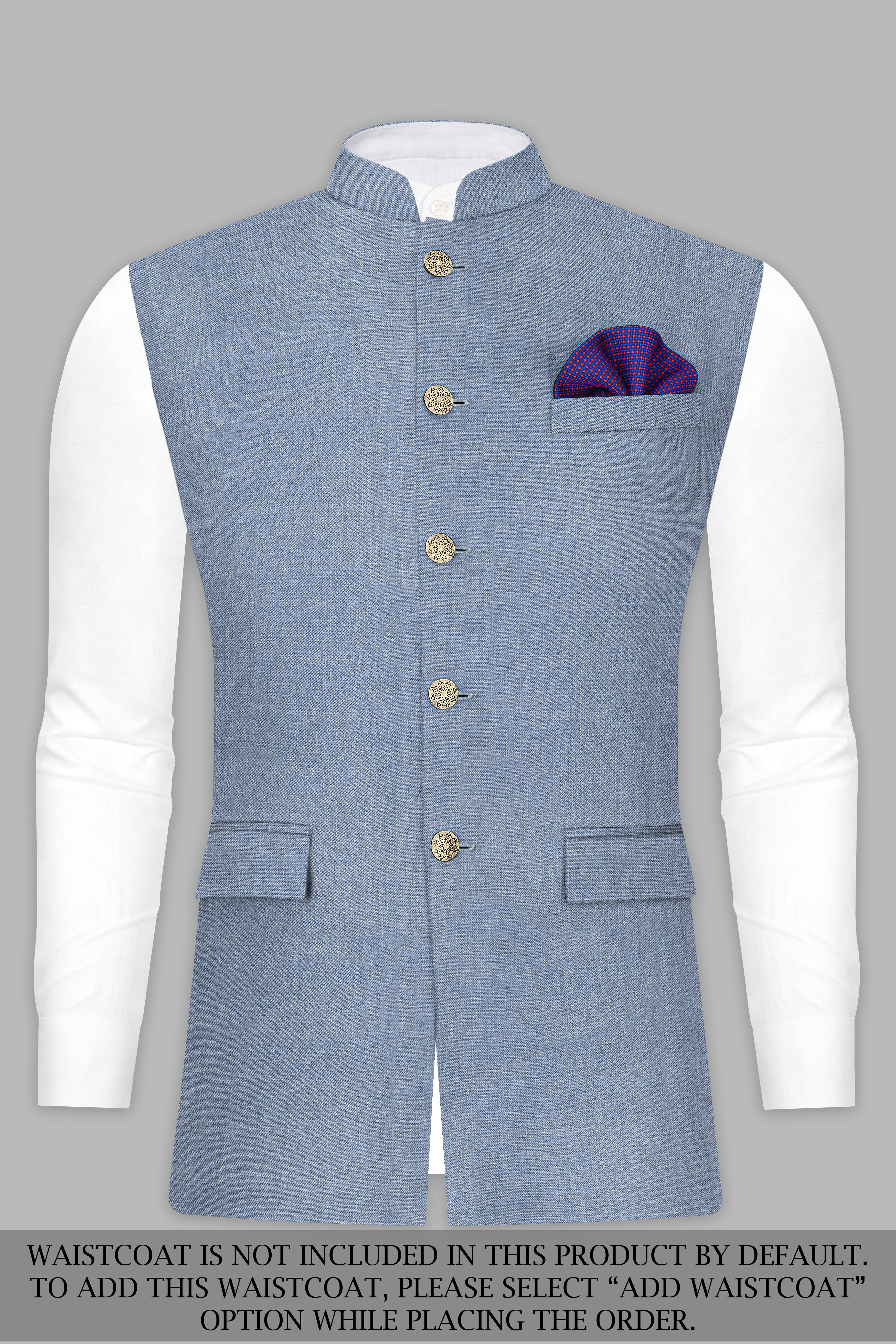 Bluish Windowpane Wool Rich Cross Placket Bandhgala Suit