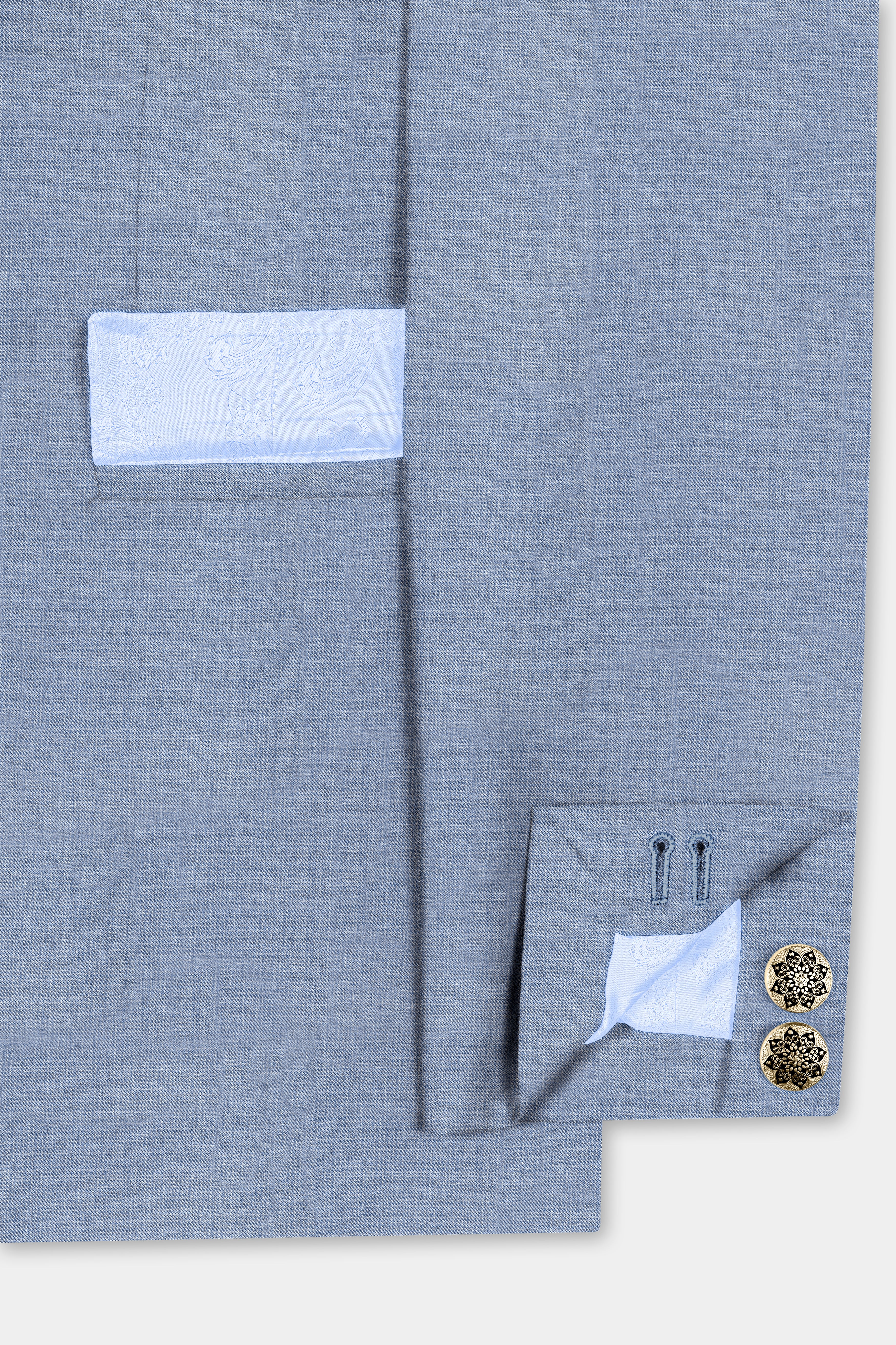 Bluish Windowpane Wool Rich Cross Placket Bandhgala Suit