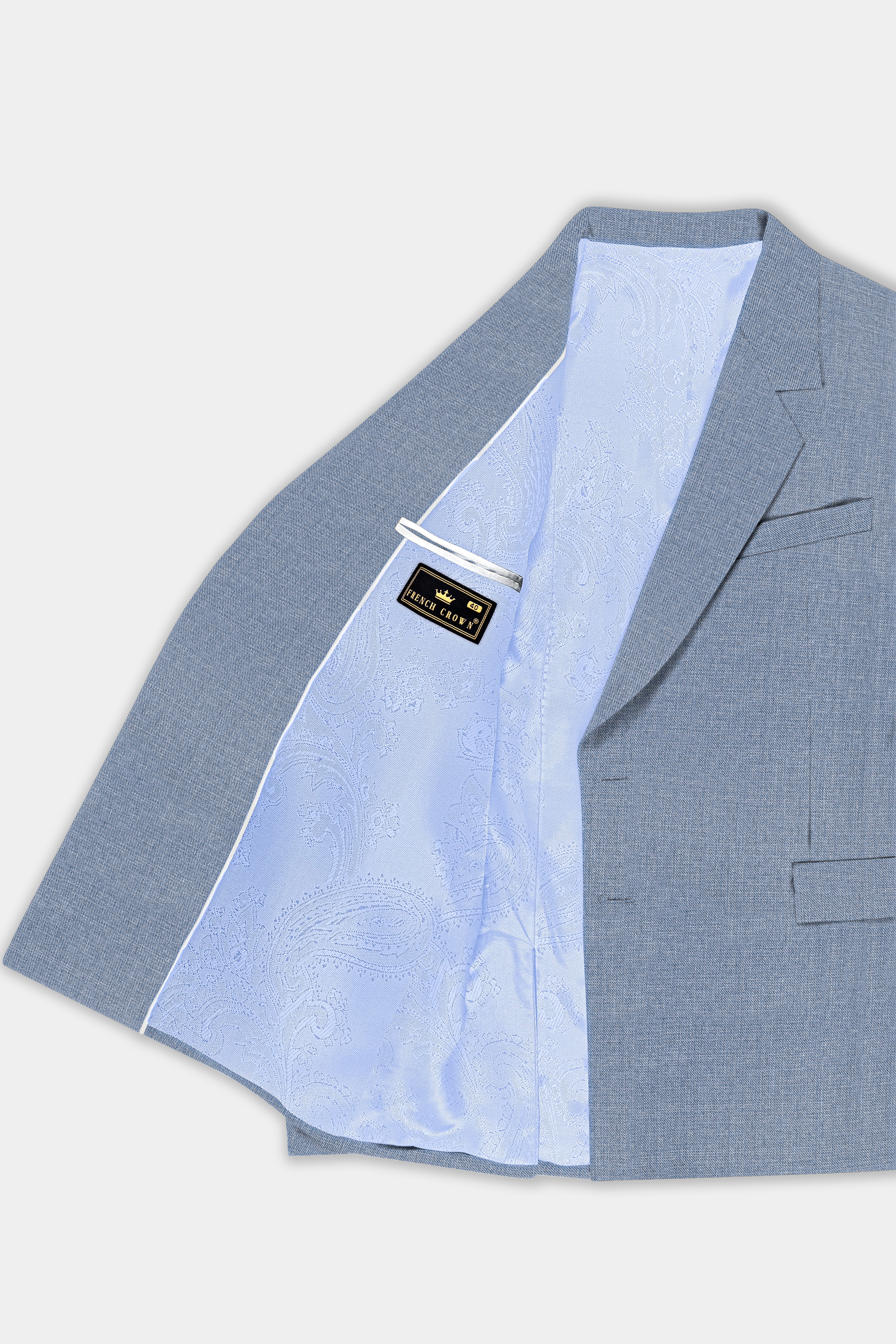 Bluish Wool Rich Single Breasted Suit