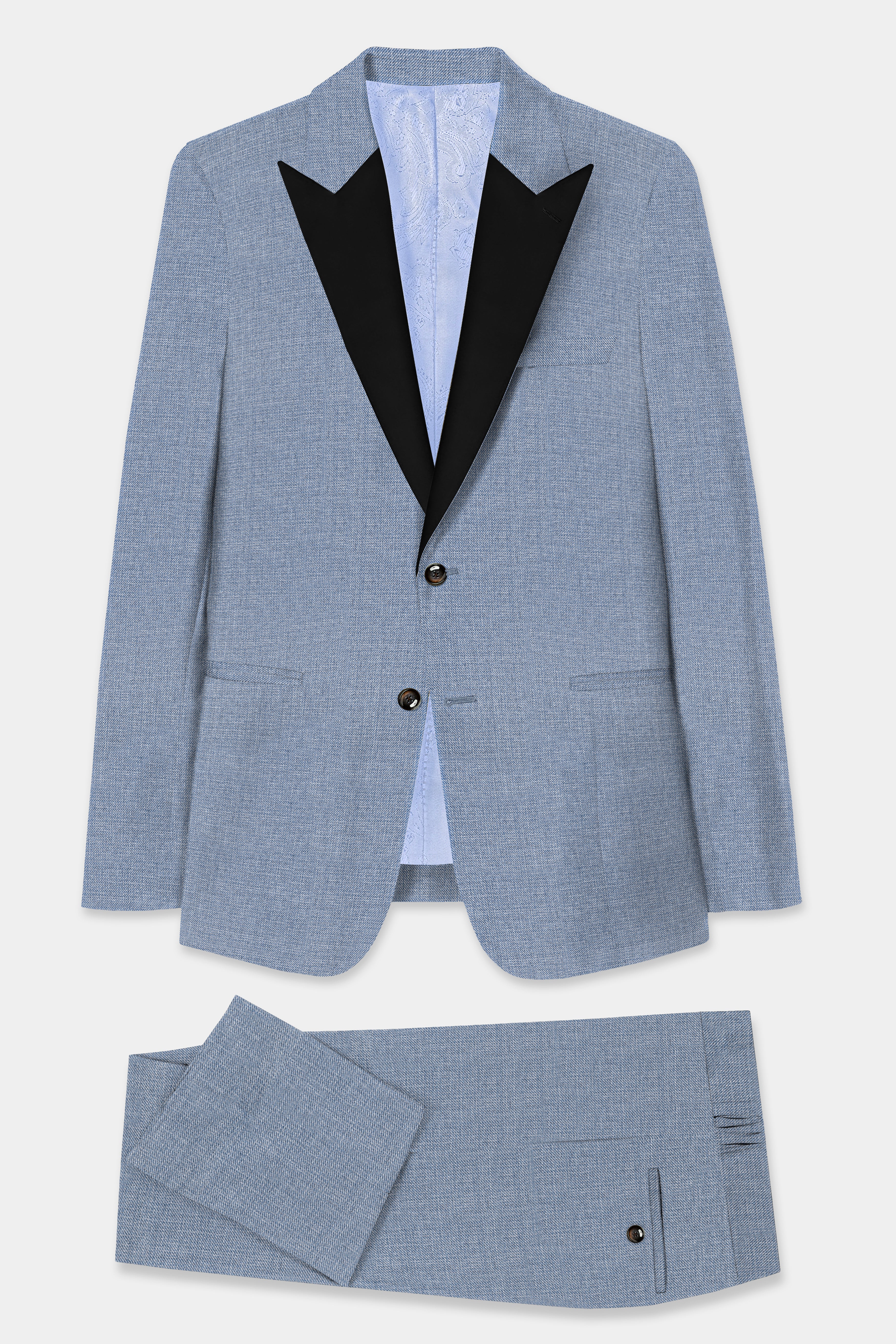 Bluish Wool Rich Peak Collar Tuxedo Suit