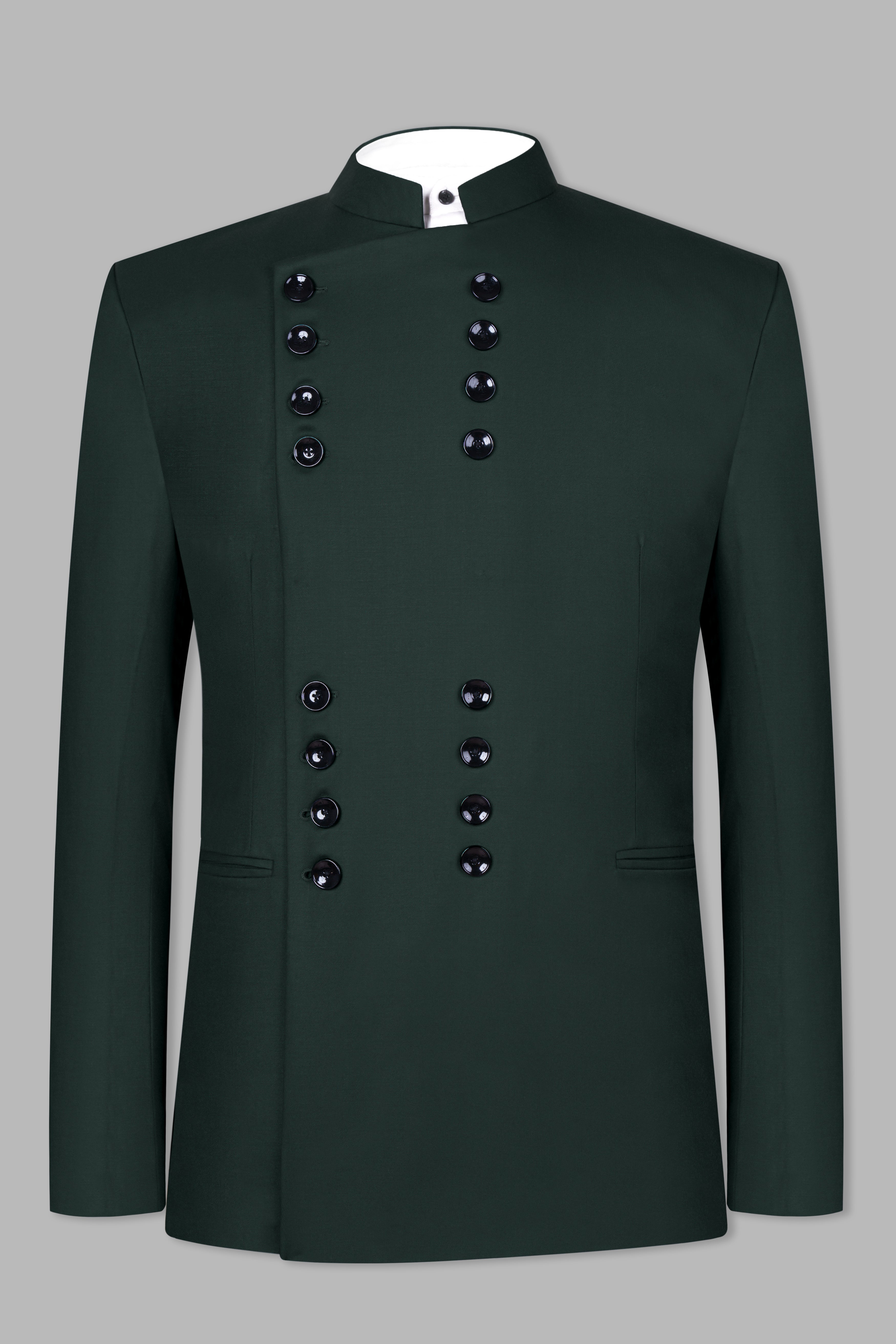 Celtic Green Wool Rich Bandhgala Designer Suit