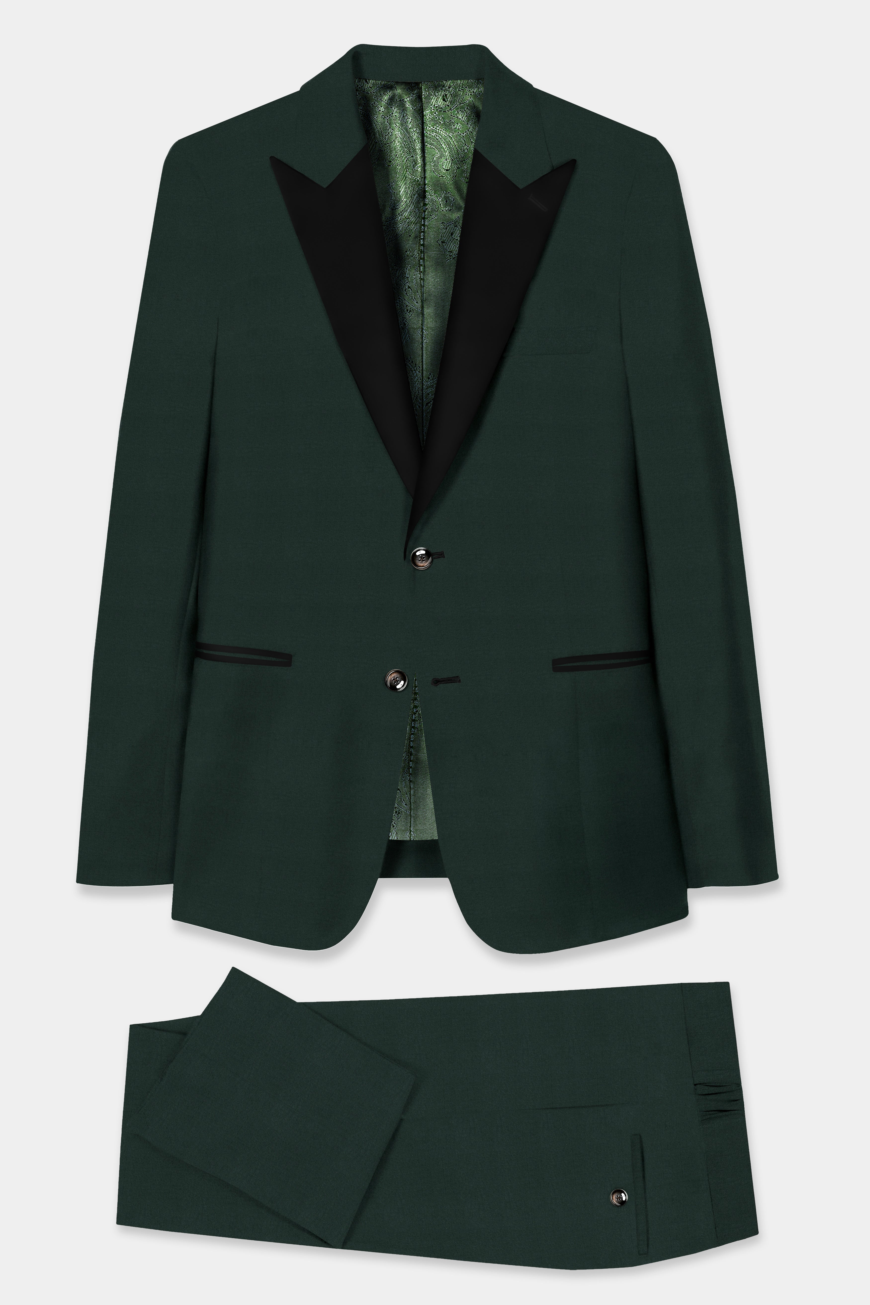 Celtic Green Wool Rich Peak Collar Tuxedo Suit