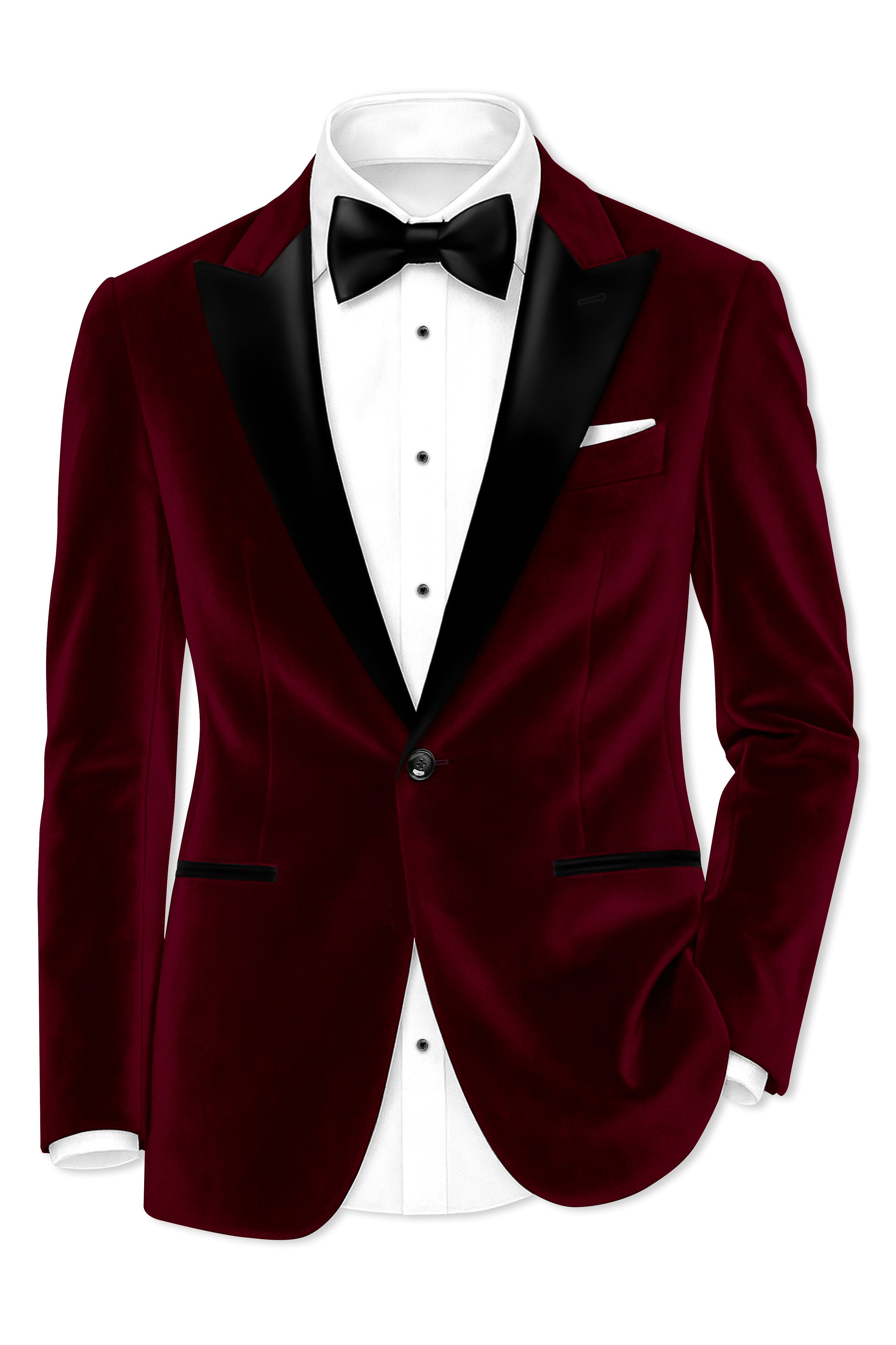 Bulgarian Maroon Velvet Peak Lapel Tuxedo Suit