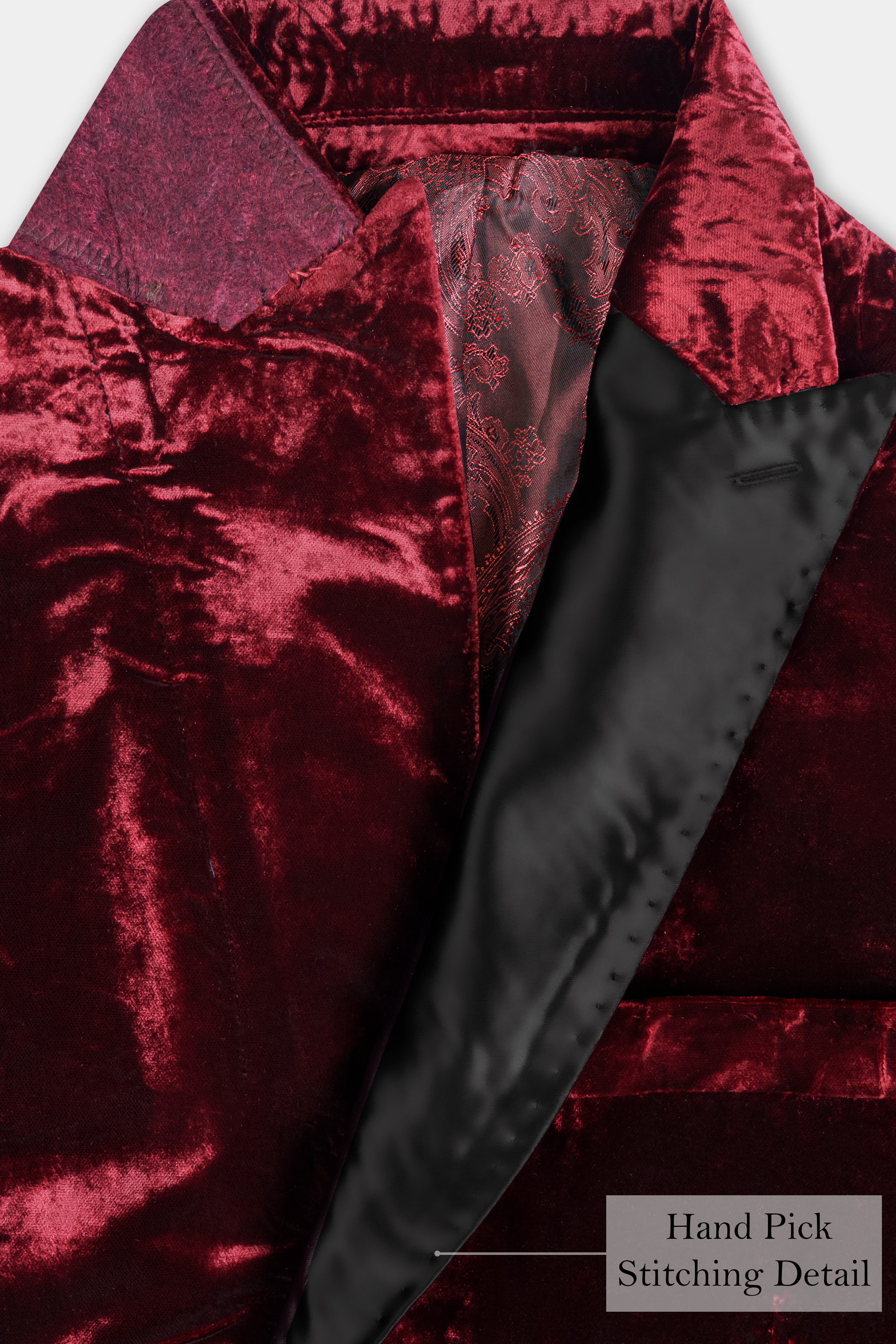 Bulgarian Maroon Crushed Velvet Peak Collar Tuxedo Suit