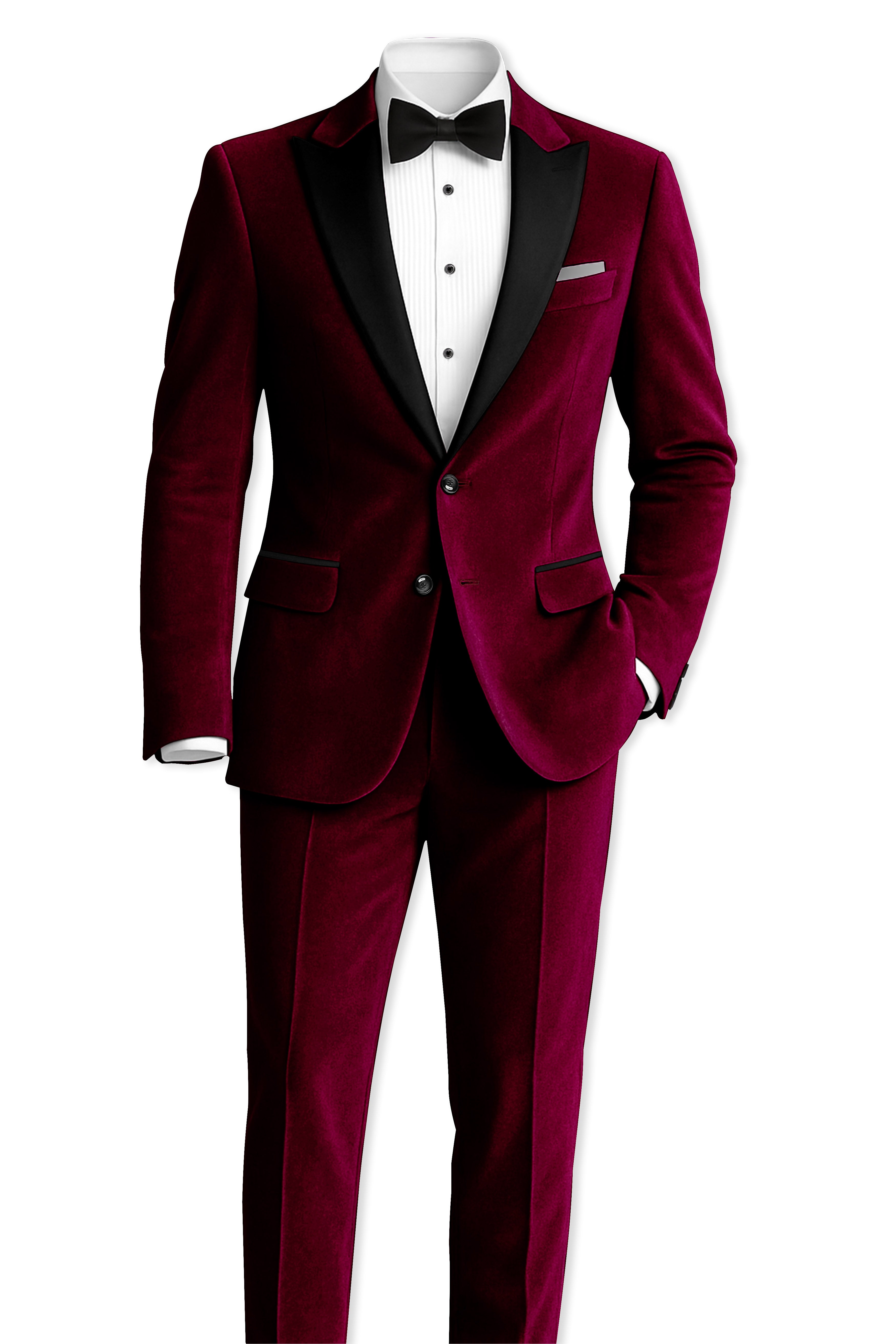 Bulgarian Maroon Velvet Peak Lapel Tuxedo Suit