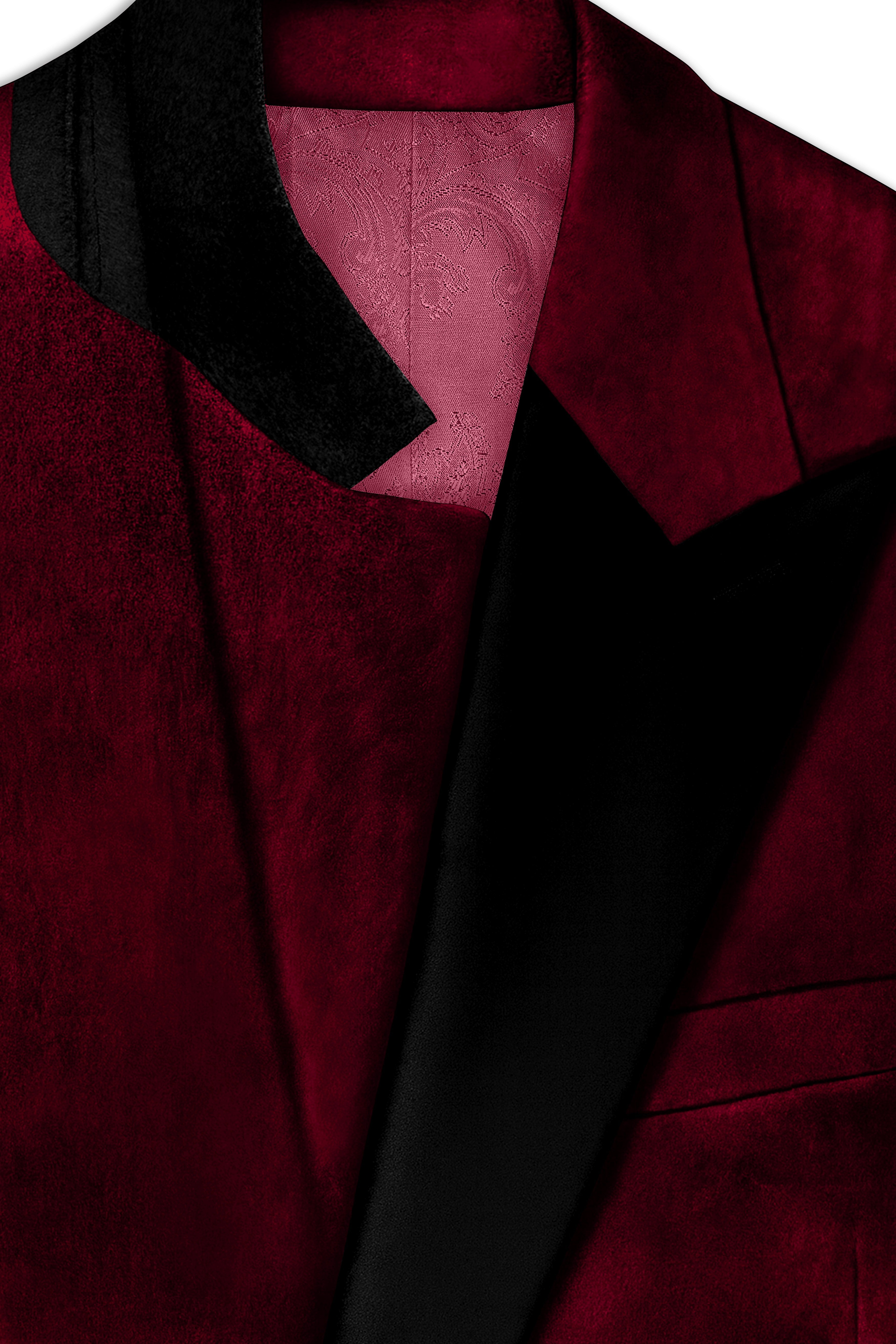 Bulgarian Maroon Velvet Peak Lapel Tuxedo Suit