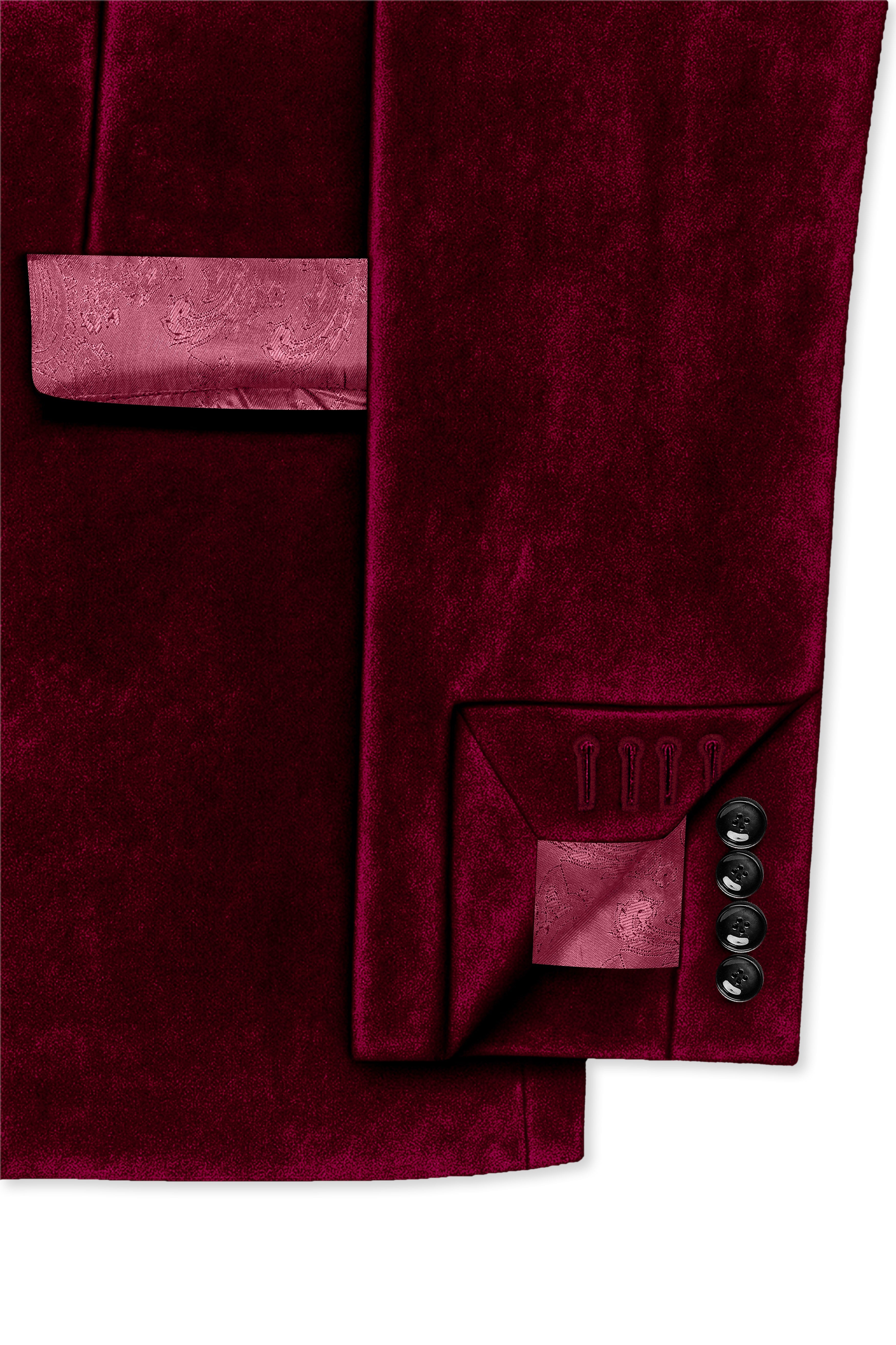 Bulgarian Maroon Velvet Peak Lapel Tuxedo Suit
