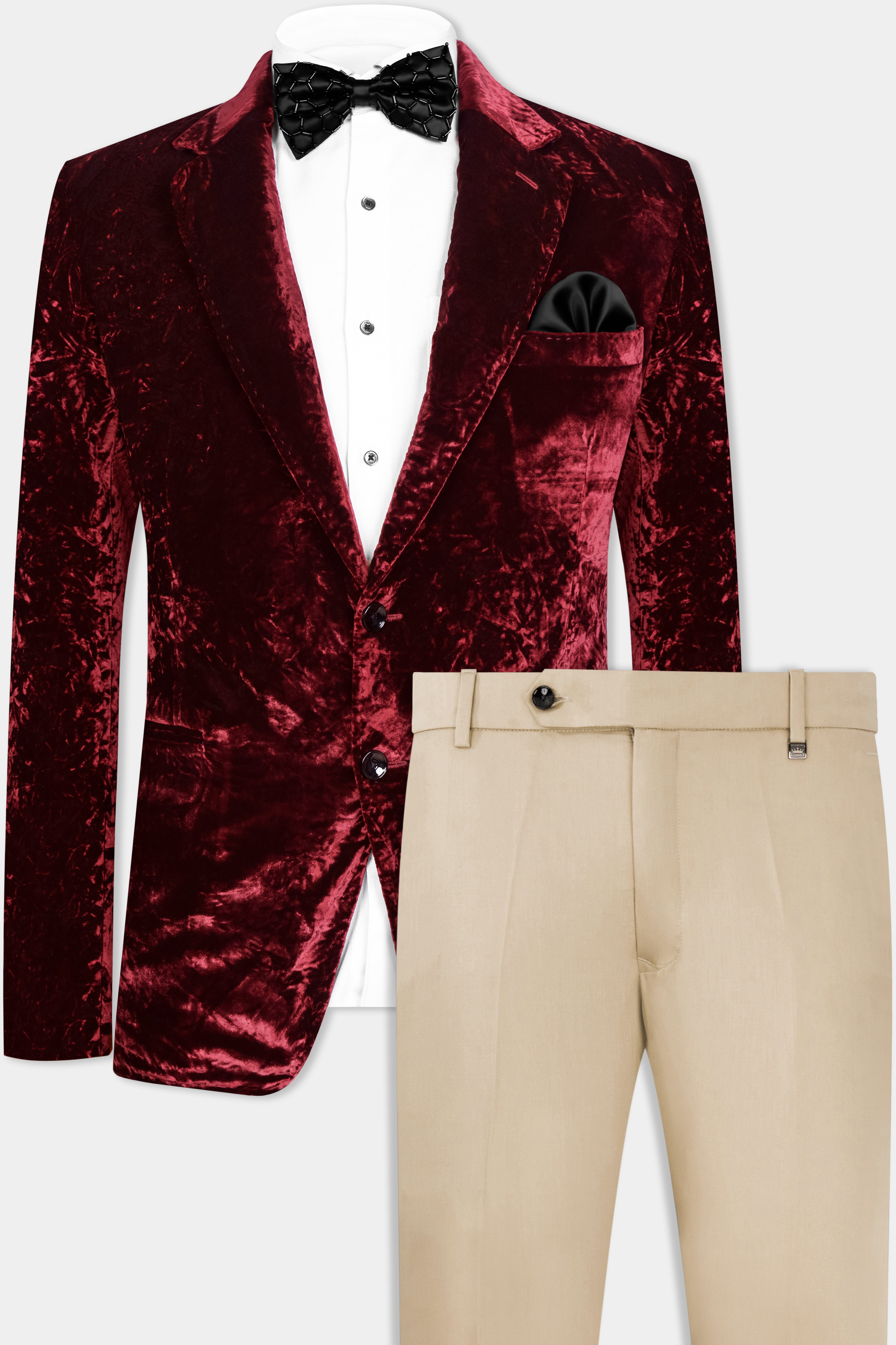 Bulgarian Maroon Crushed Velvet Suit