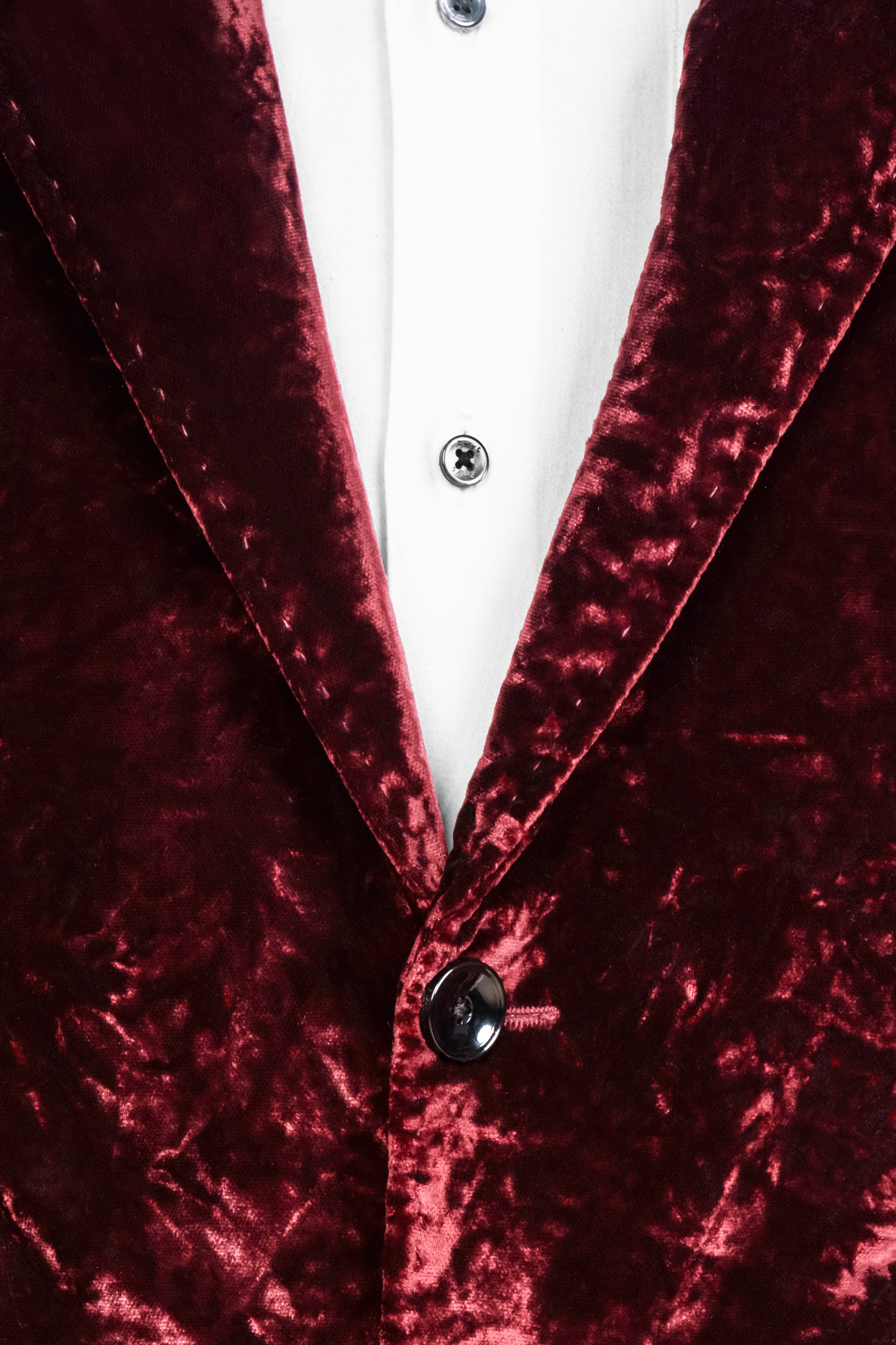 Bulgarian Maroon Crushed Velvet Suit