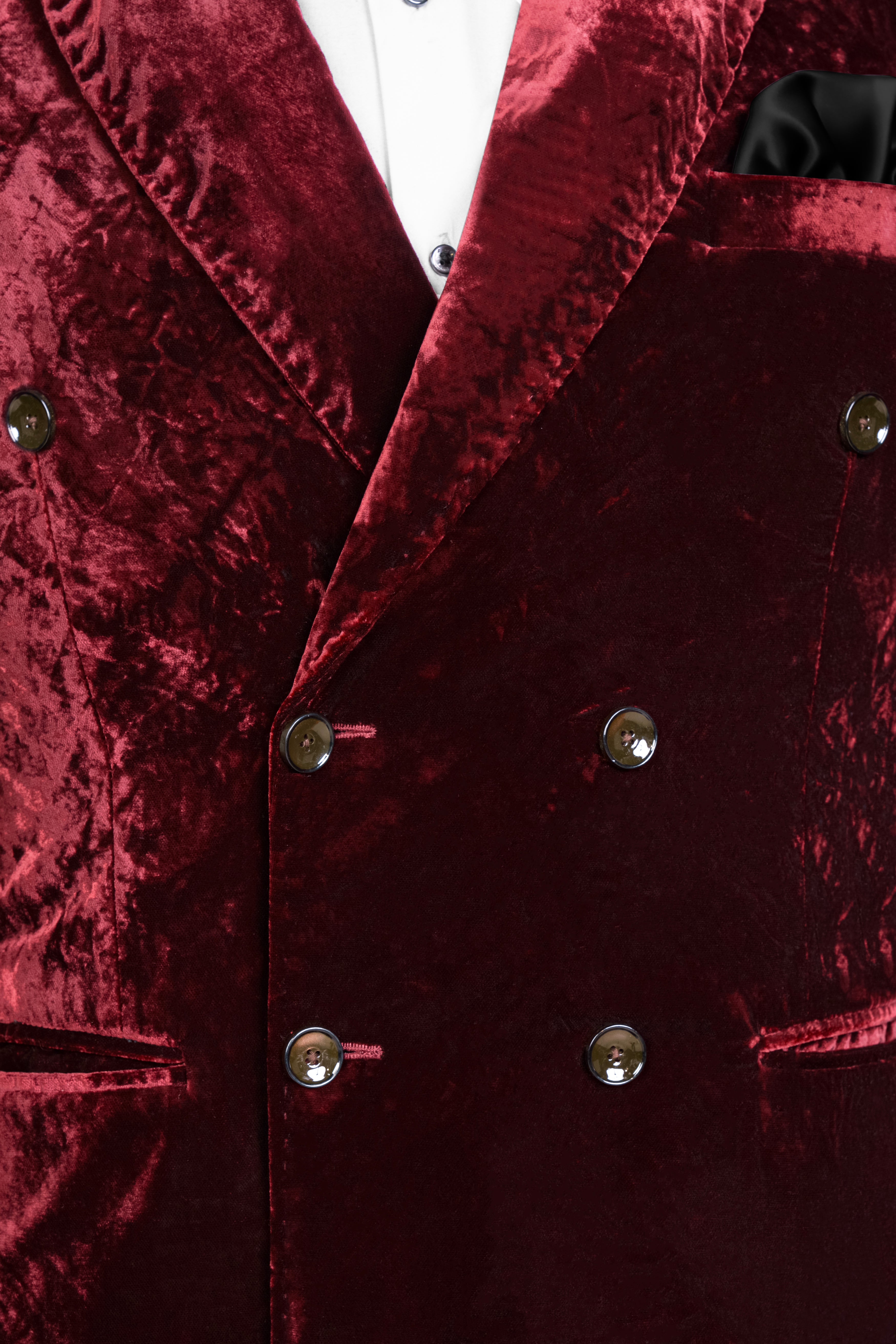 Bulgarian Maroon Double Breasted Crushed Velvet Suit