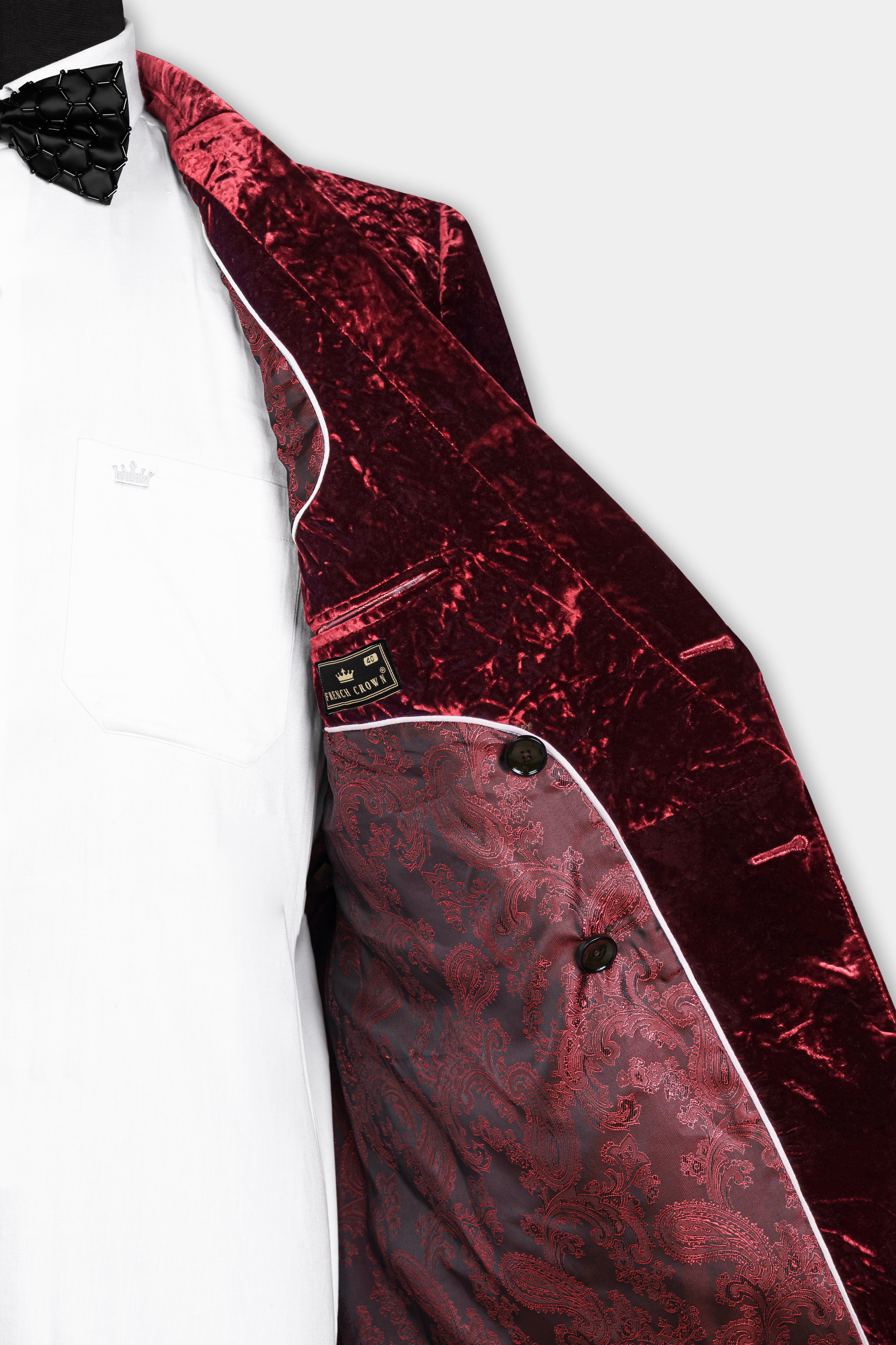 Bulgarian Maroon Double Breasted Crushed Velvet Suit