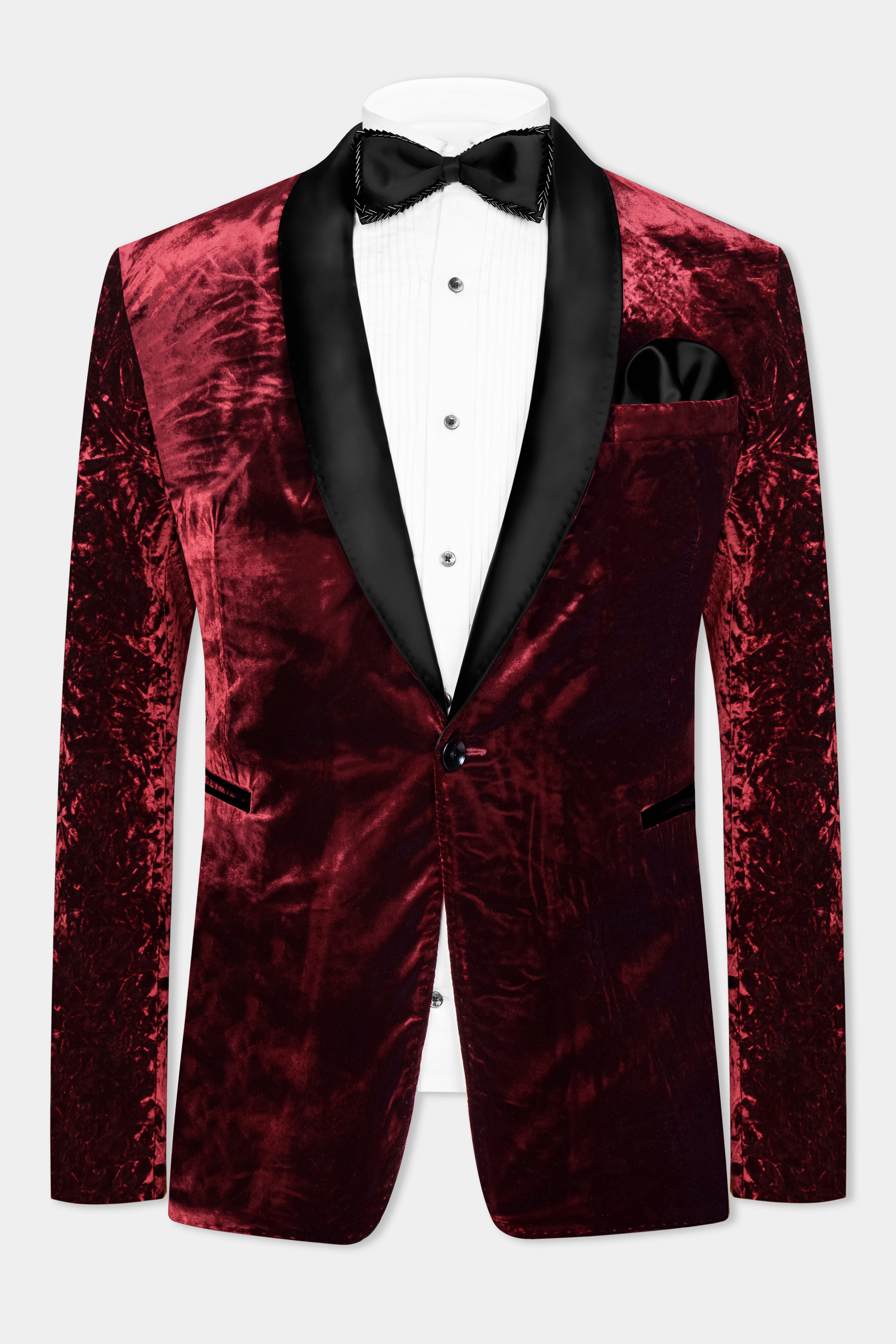 Bulgarian Maroon Crushed Velvet Tuxedo Suit