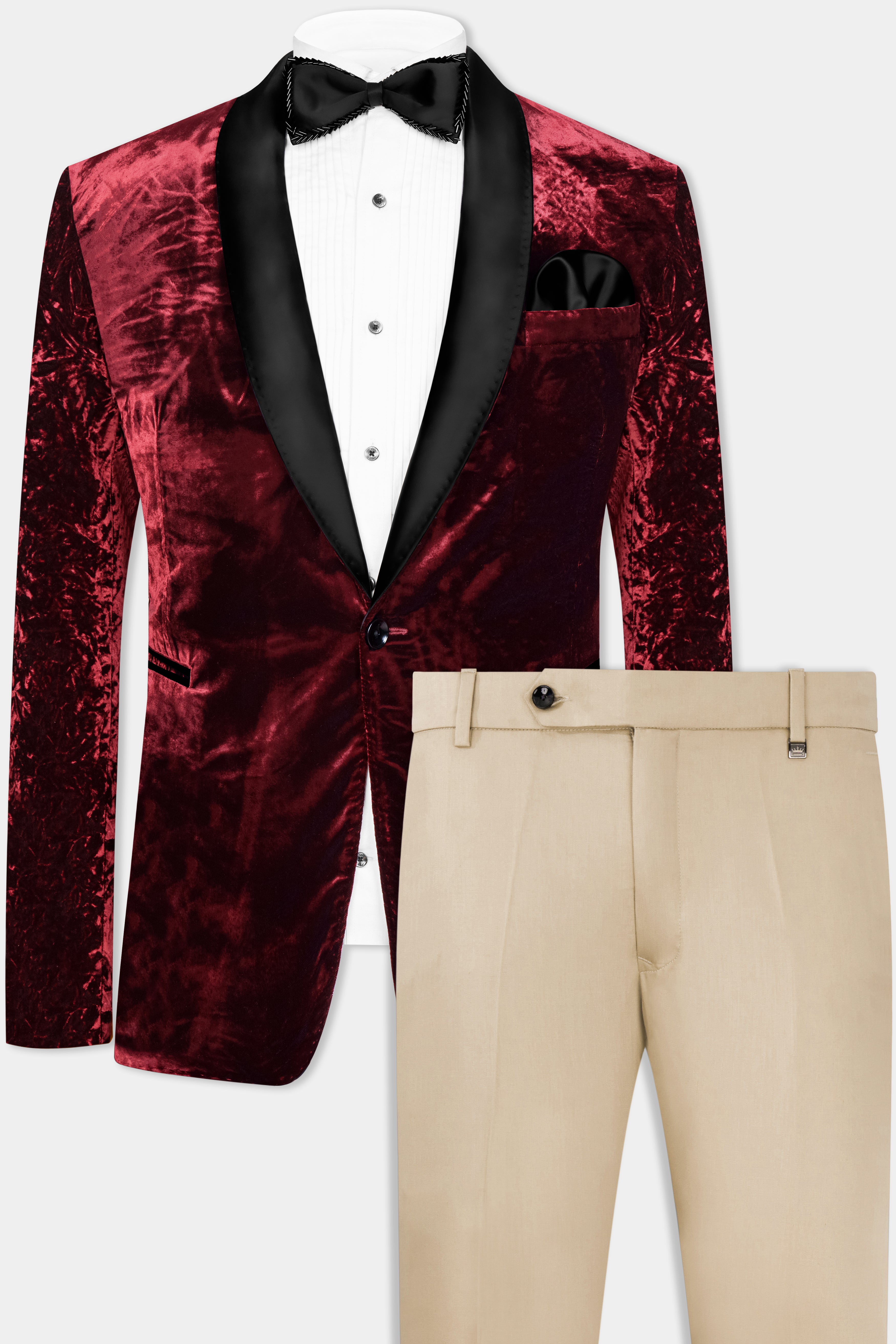 Bulgarian Maroon Crushed Velvet Tuxedo Suit