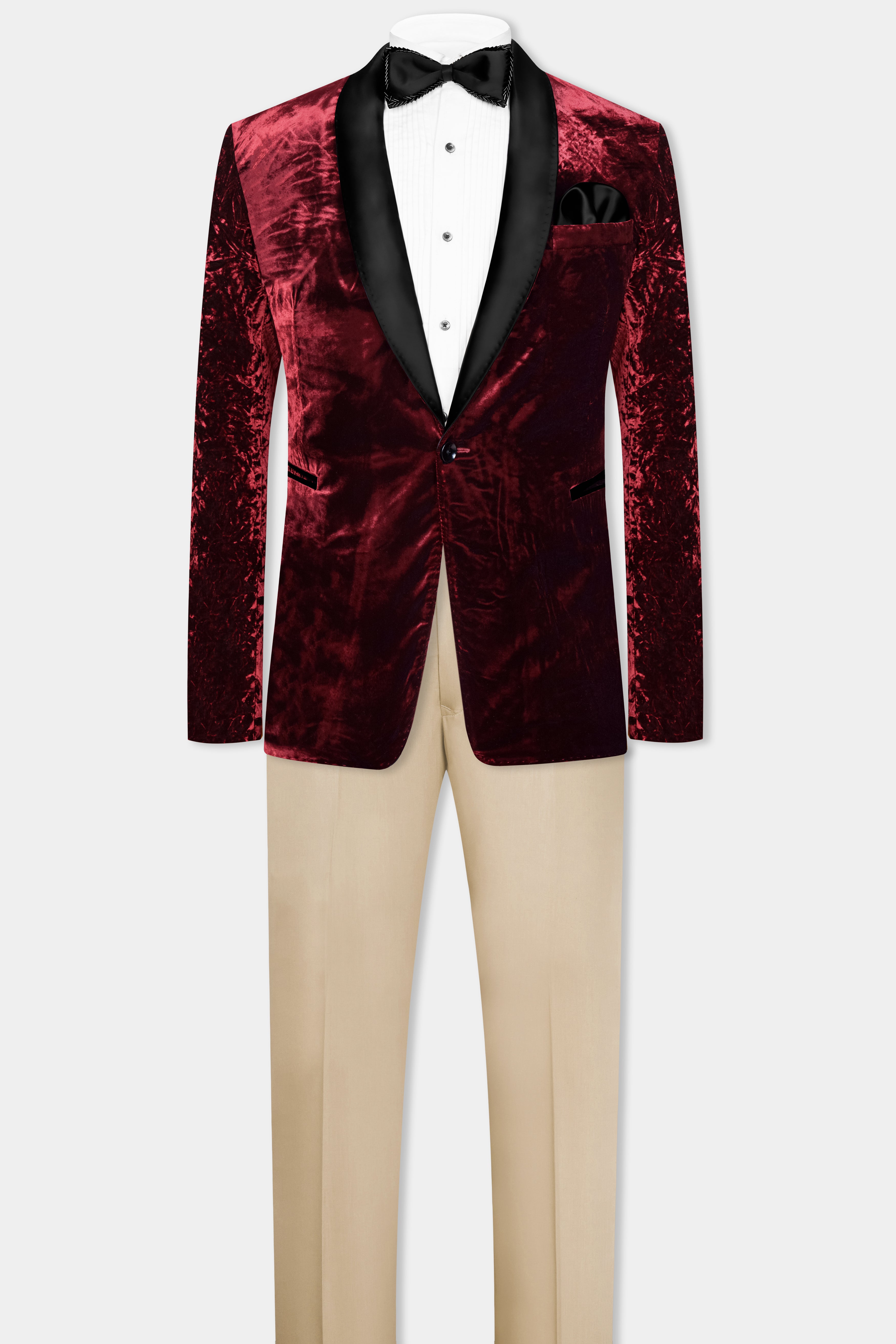 Bulgarian Maroon Crushed Velvet Tuxedo Suit