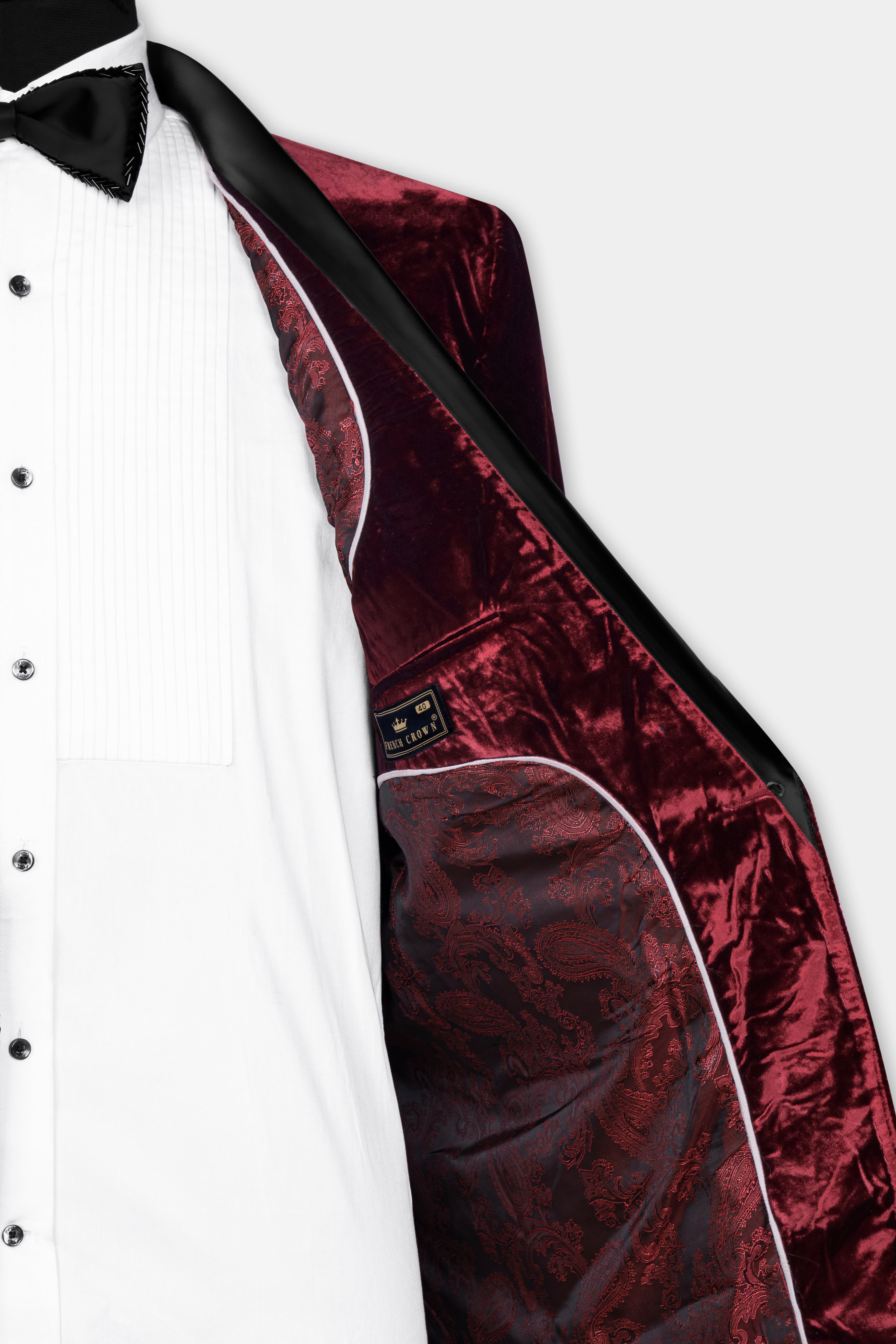 Bulgarian Maroon Crushed Velvet Tuxedo Suit