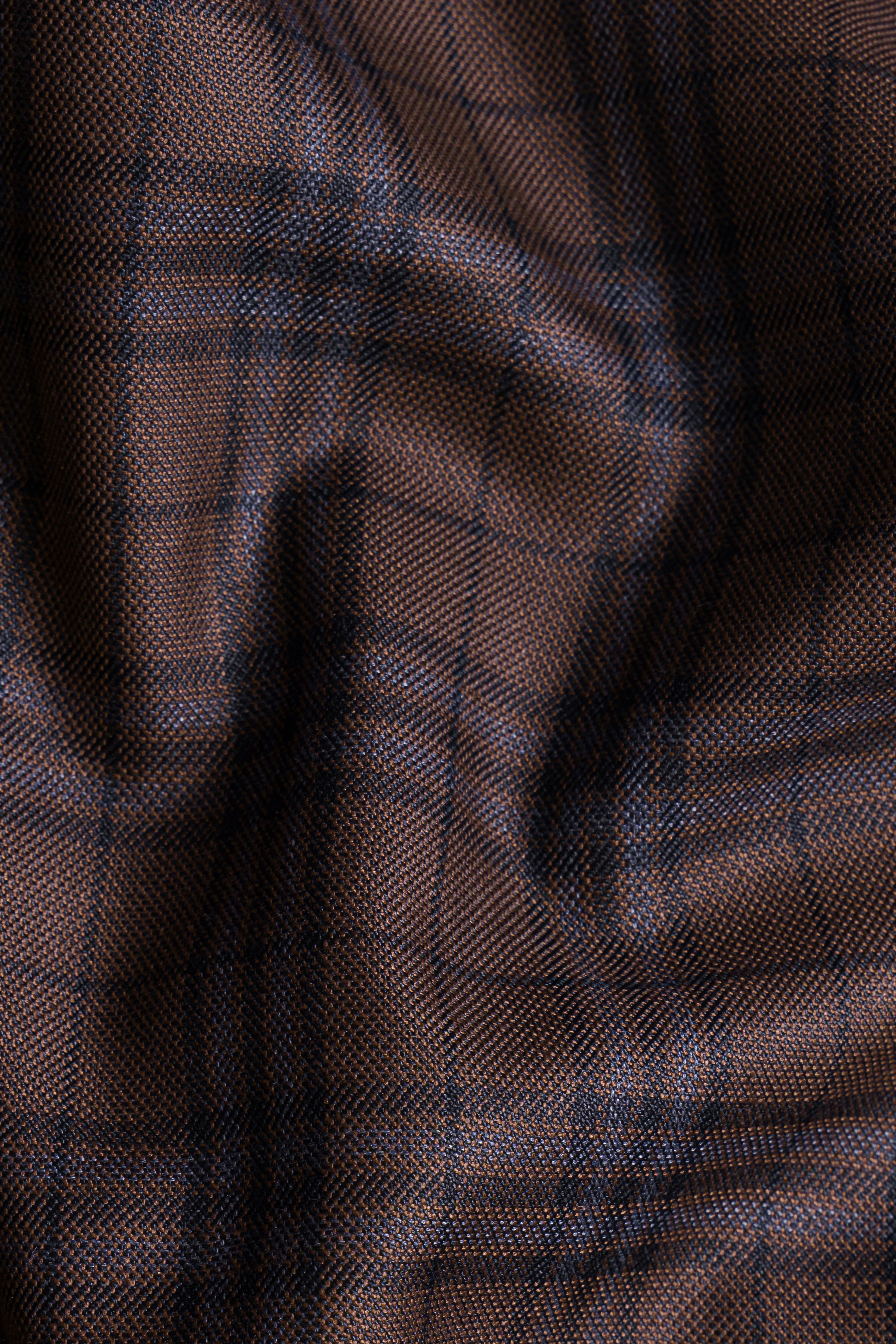 Gingerbread Brown and Haiti Blue Plaid Wool Rich Bandhgala Suit