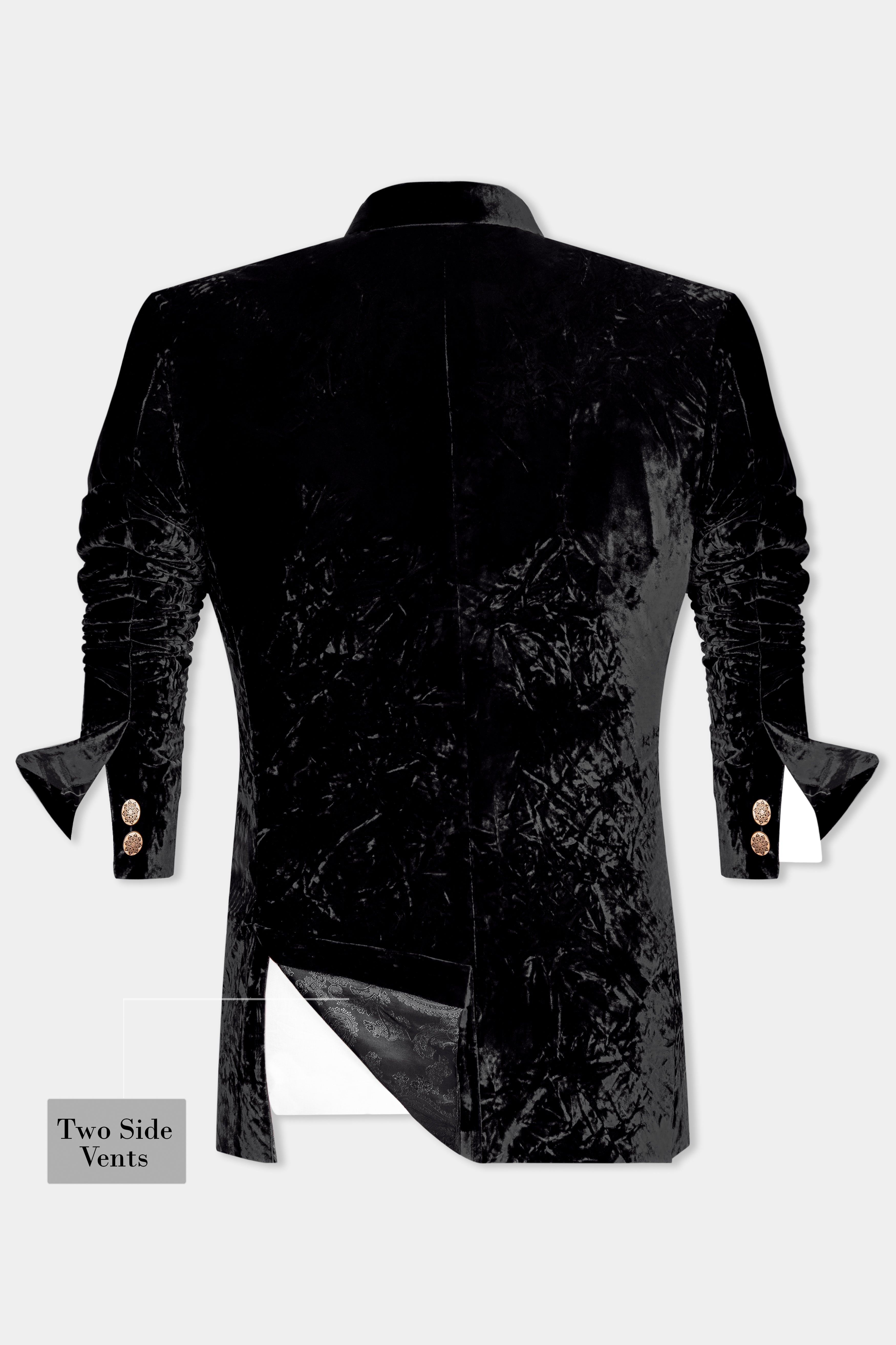 Jade Black Crushed Velvet Bandhgala Suit