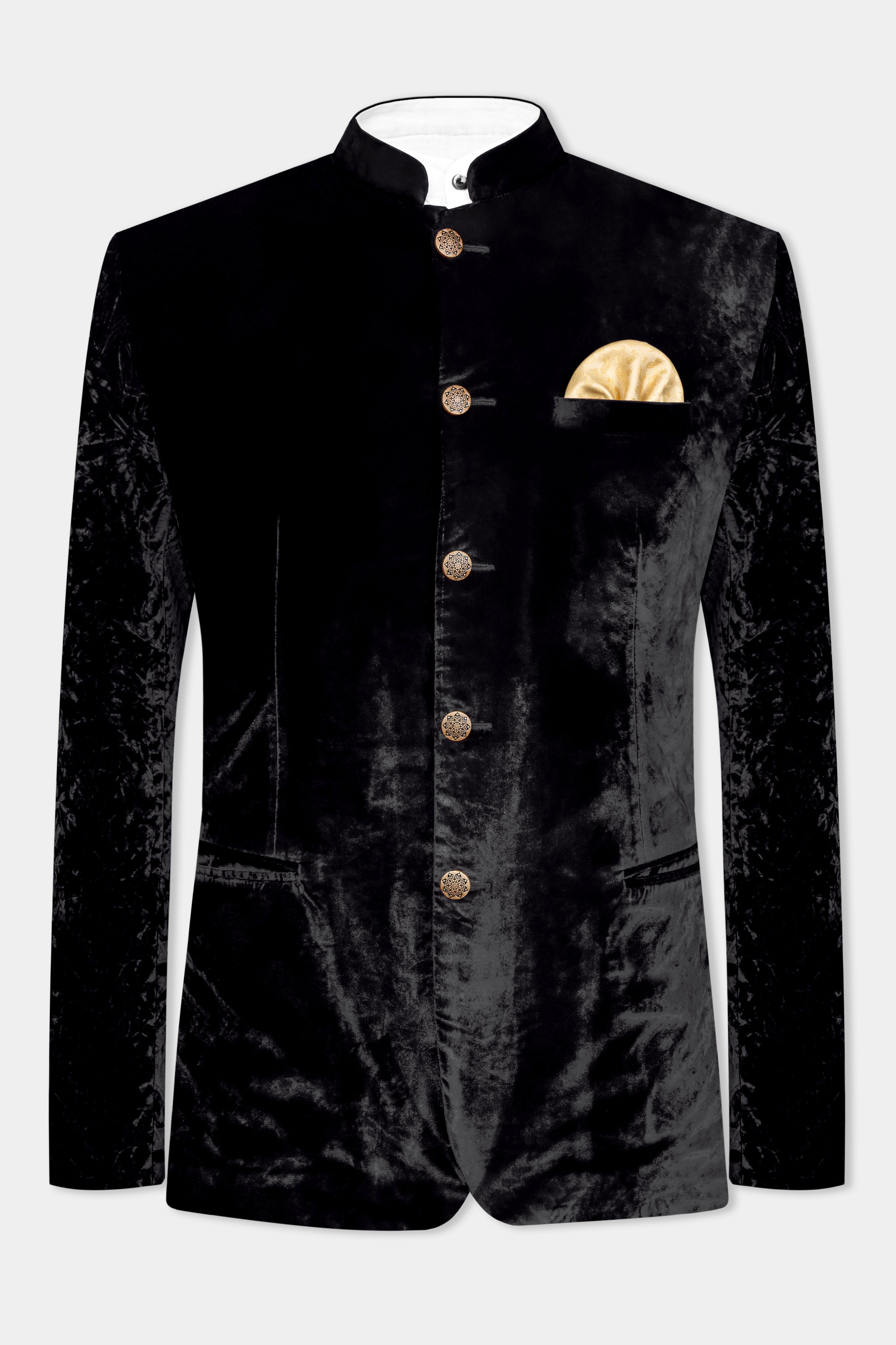 Jade Black Crushed Velvet Bandhgala Suit