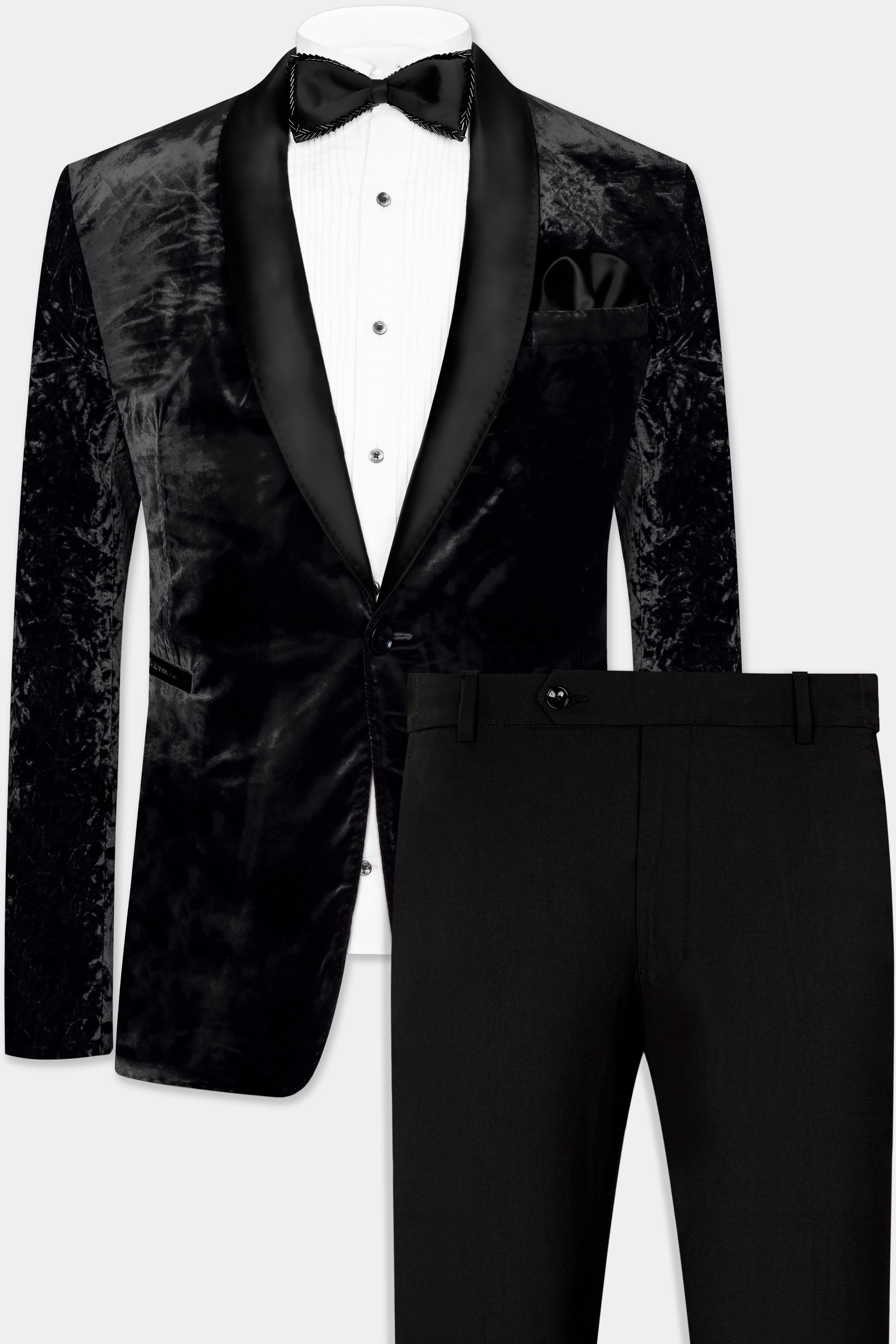 Jade Black Crushed Velvet Tuxedo Suit