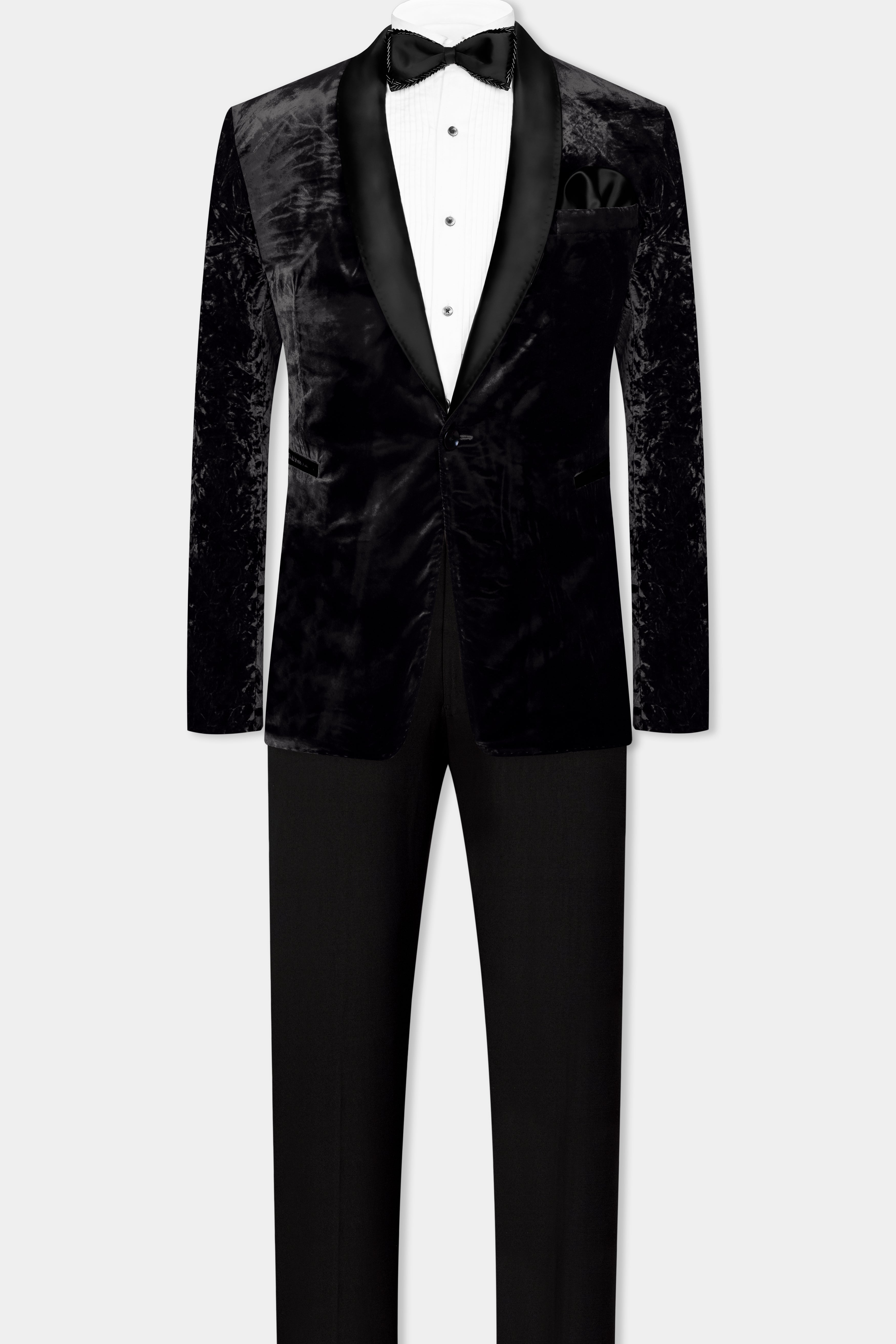 Jade Black Crushed Velvet Tuxedo Suit