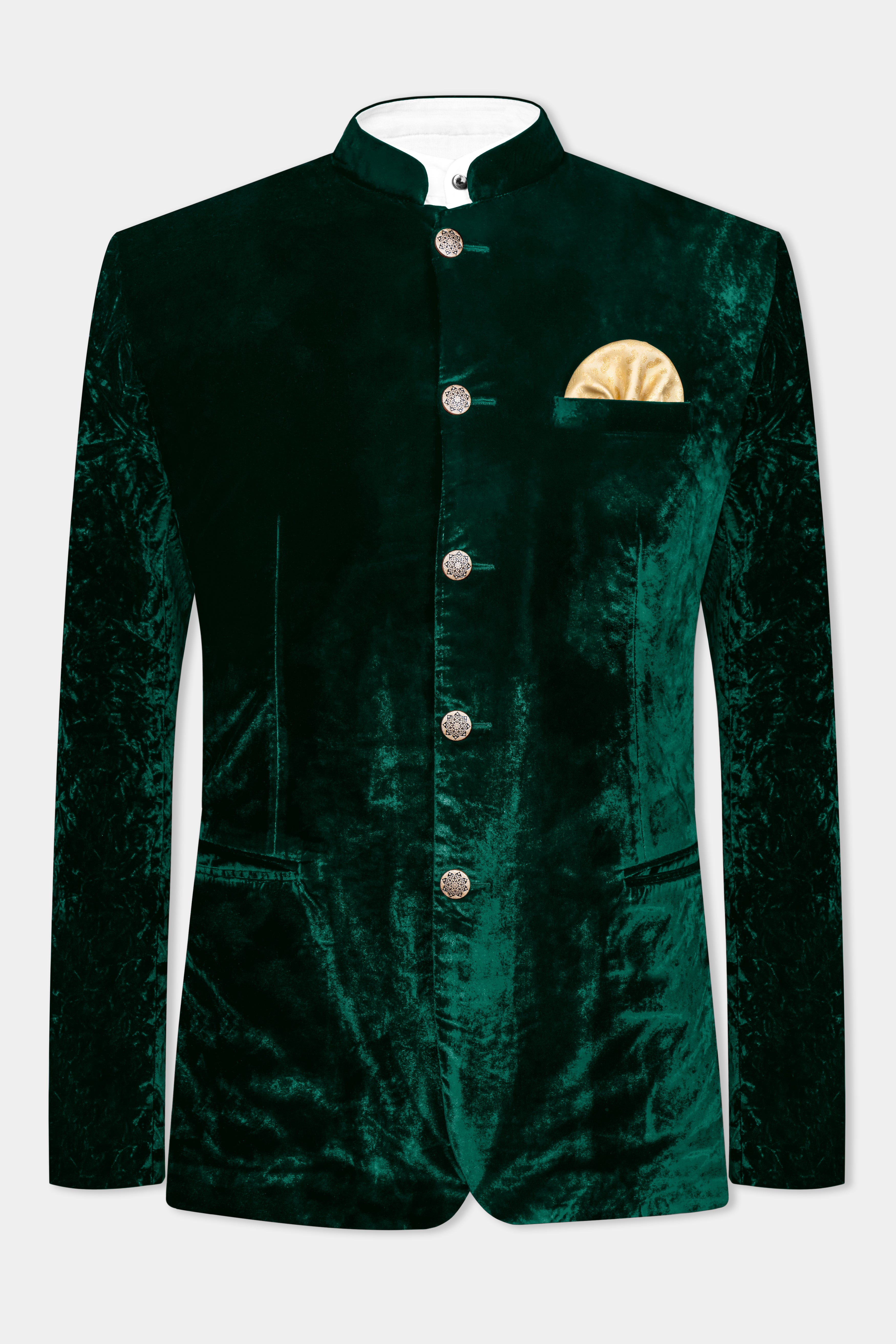 Sacramento Green Crushed Velvet Bandhgala Suit