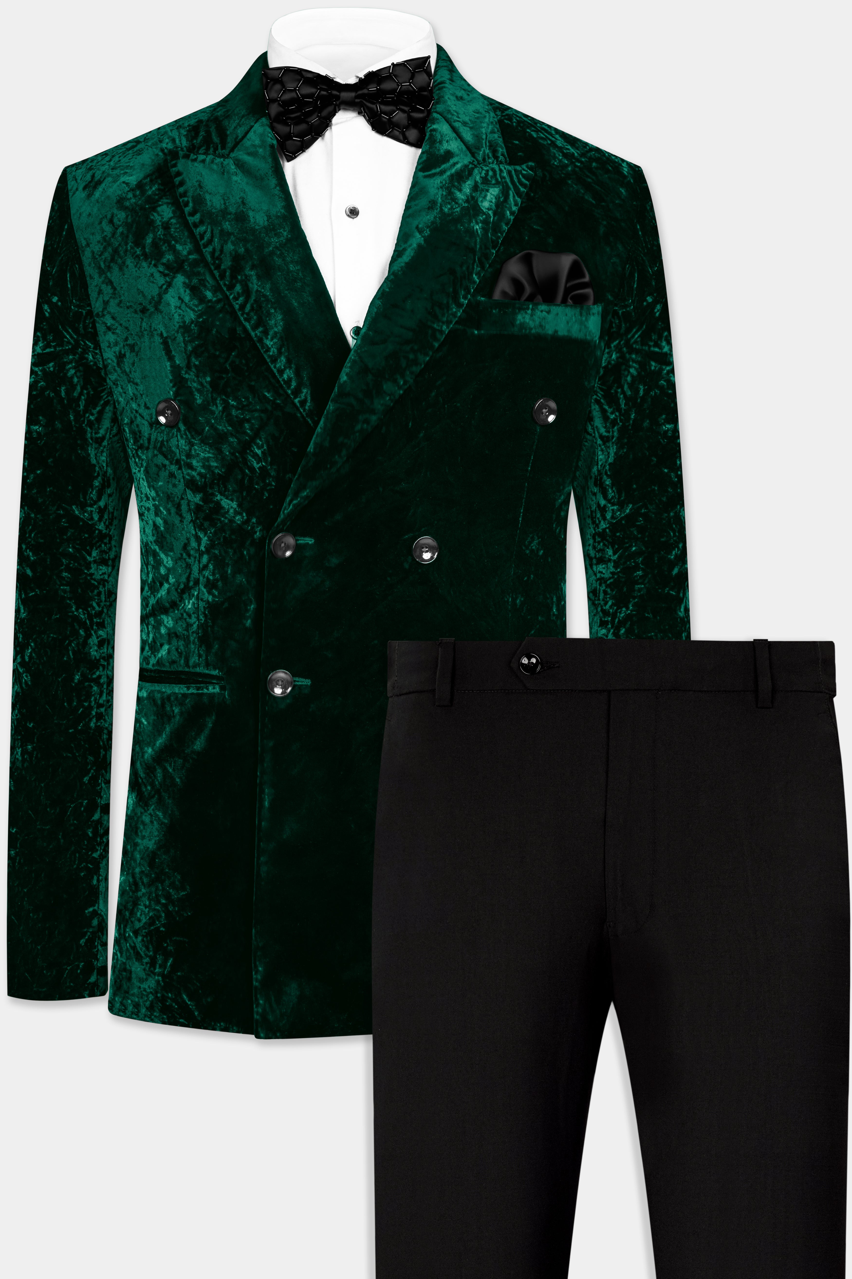 Sacramento Green Double Breasted Crushed Velvet Suit