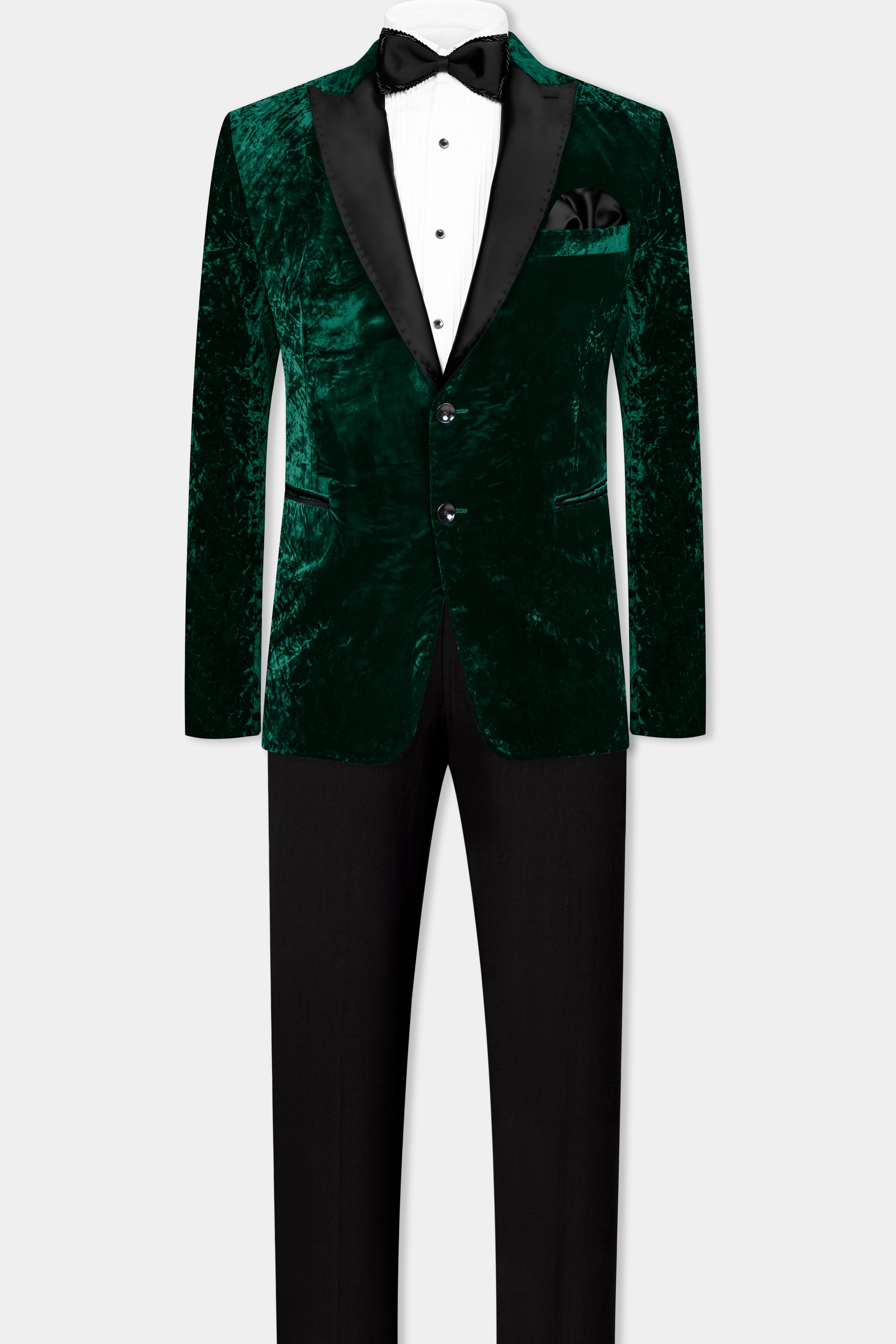 Sacramento Green Crushed Velvet Peak Collar Tuxedo Suit