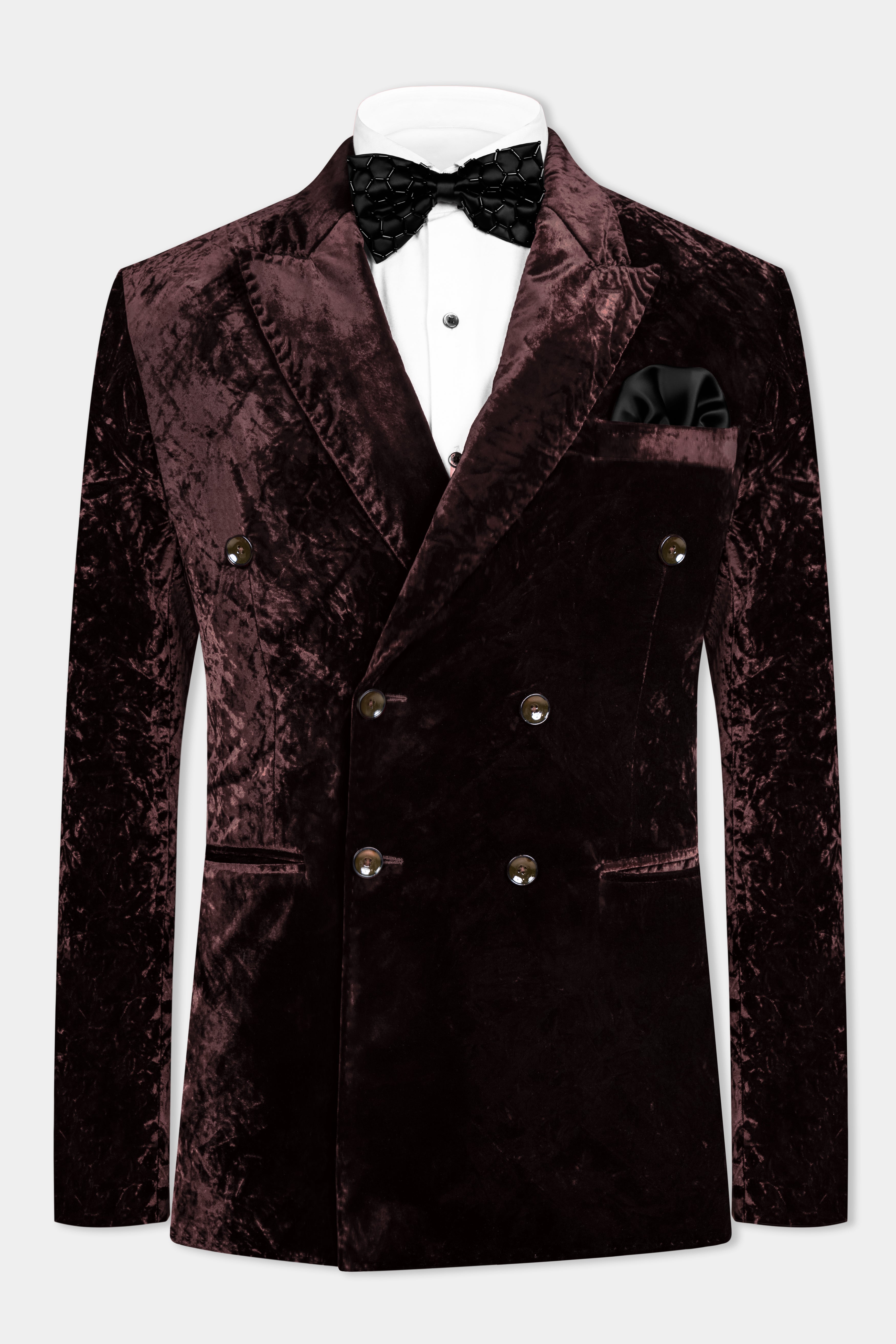 Asphalt Brown Double Breasted Crushed Velvet Suit