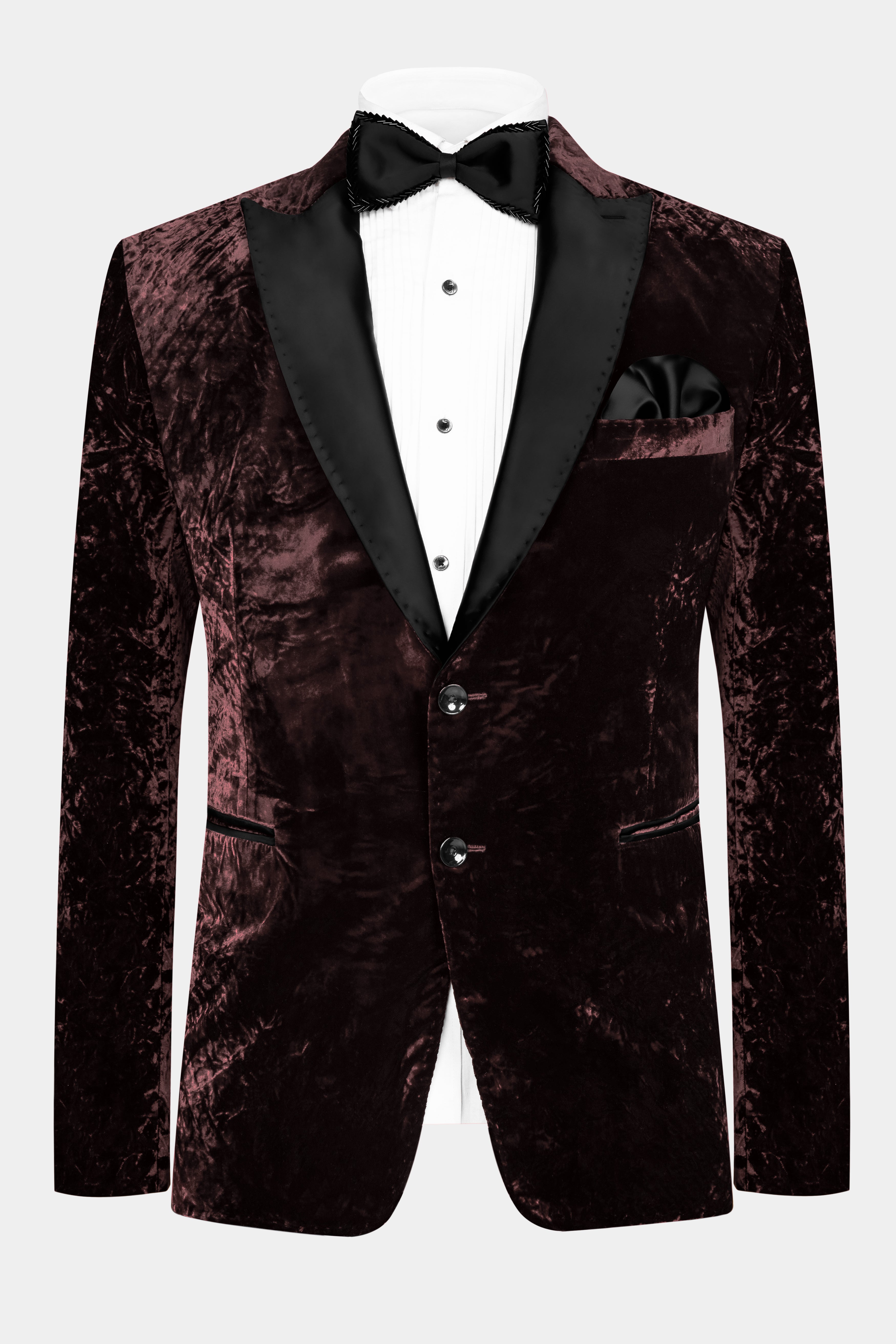 Asphalt Brown Crushed Velvet Peak Collar Tuxedo Suit