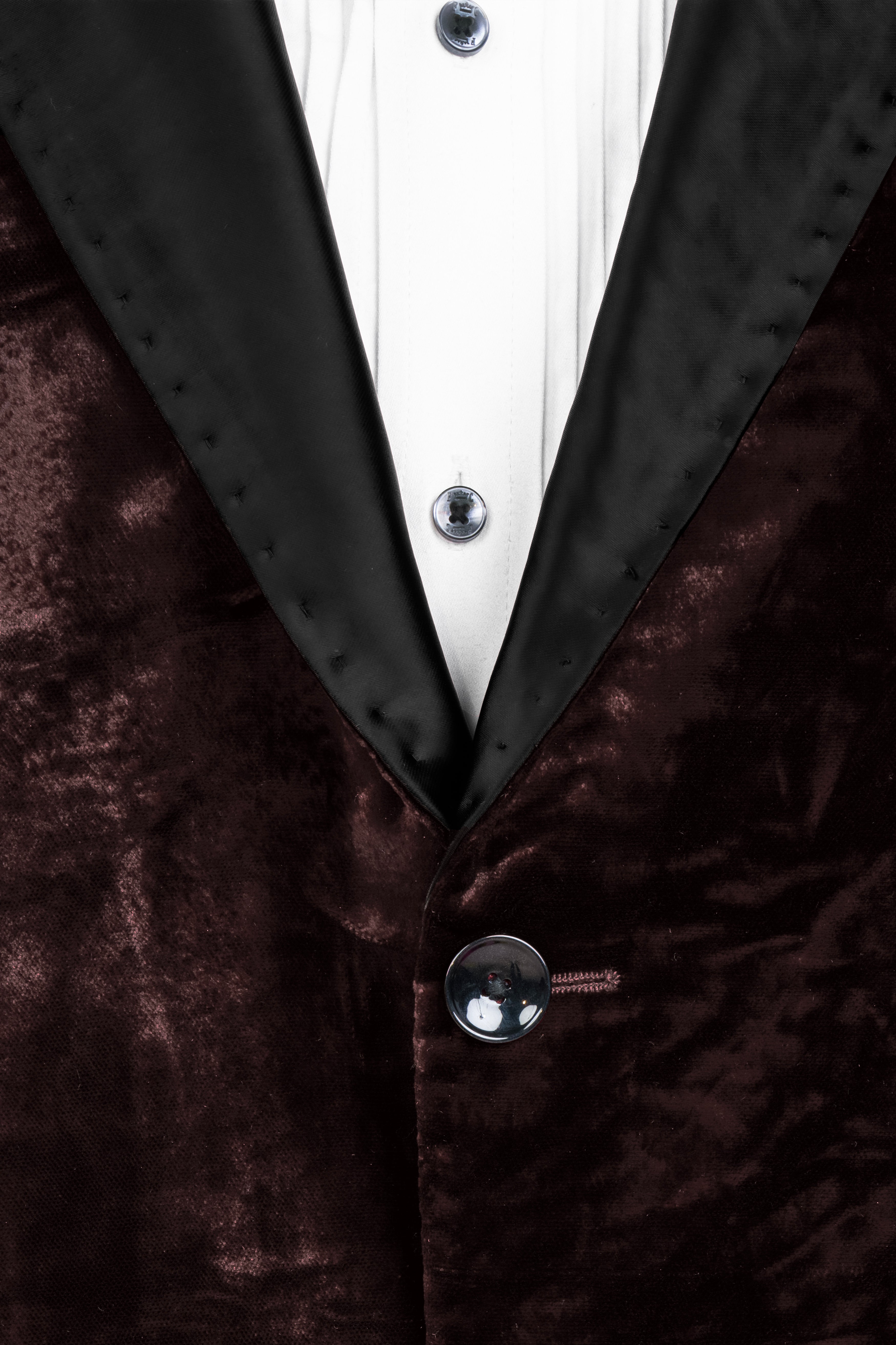 Asphalt Brown Crushed Velvet Peak Collar Tuxedo Suit