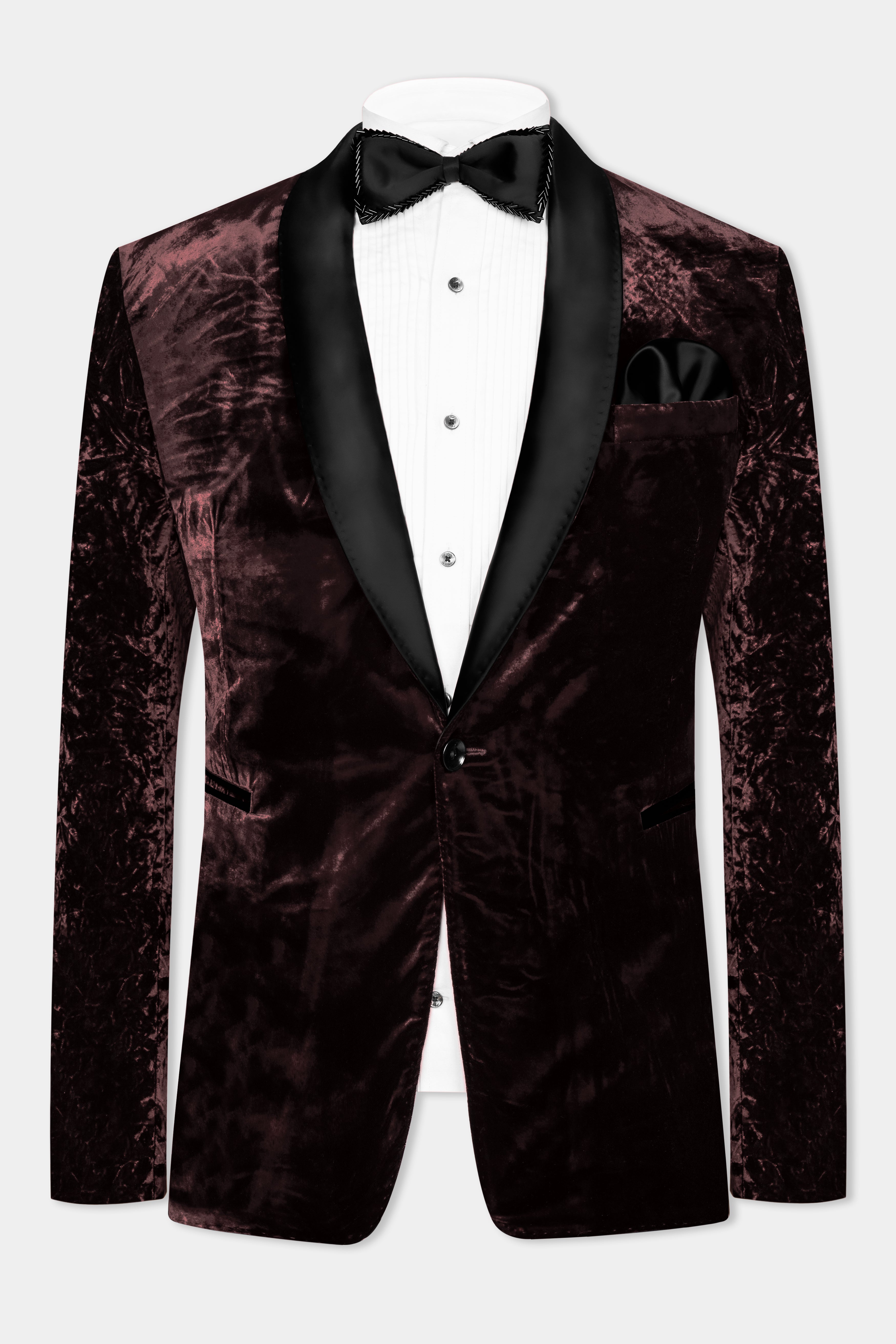 Asphalt Brown Crushed Velvet Tuxedo Suit