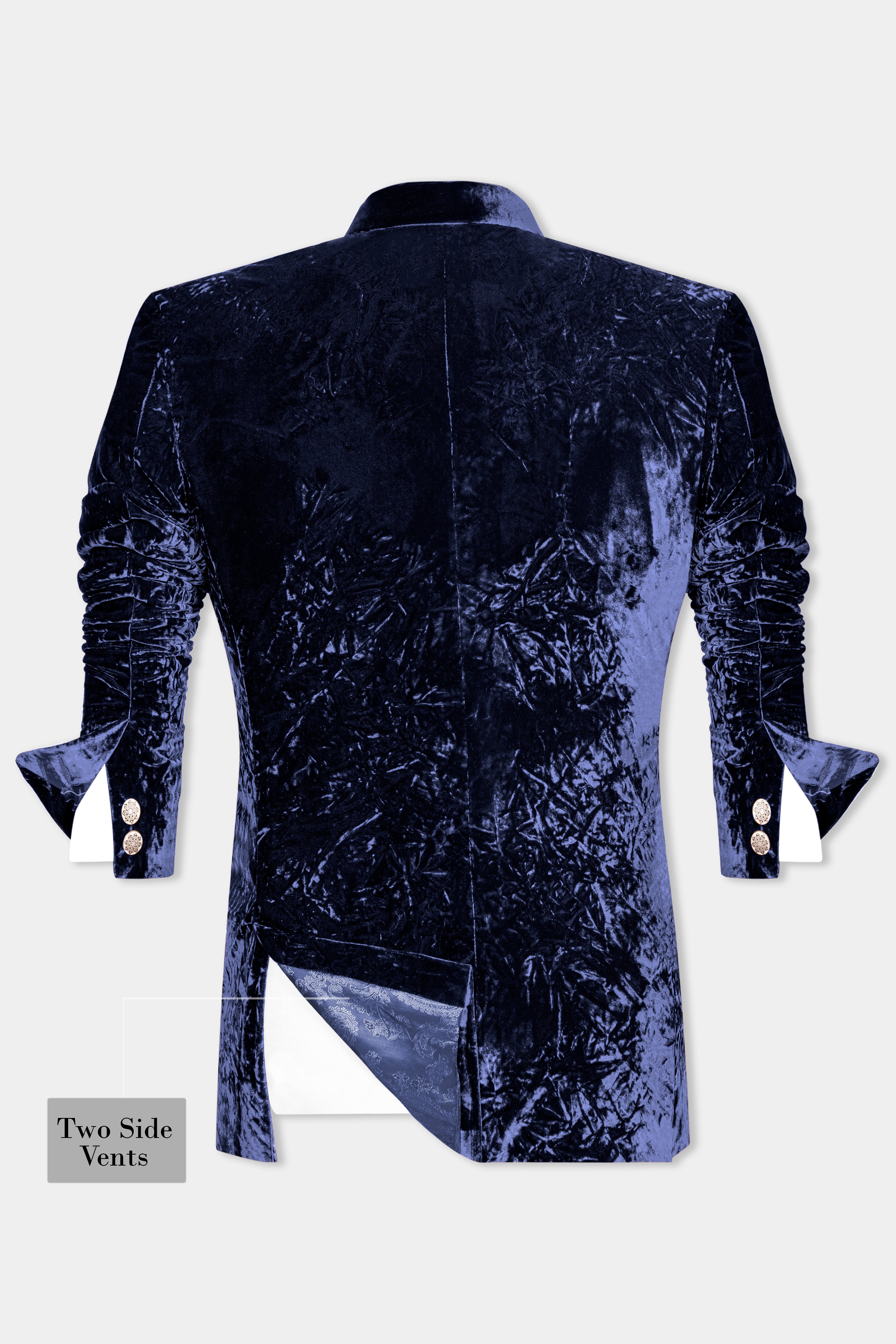 Ebony Blue Crushed Velvet Bandhgala Suit