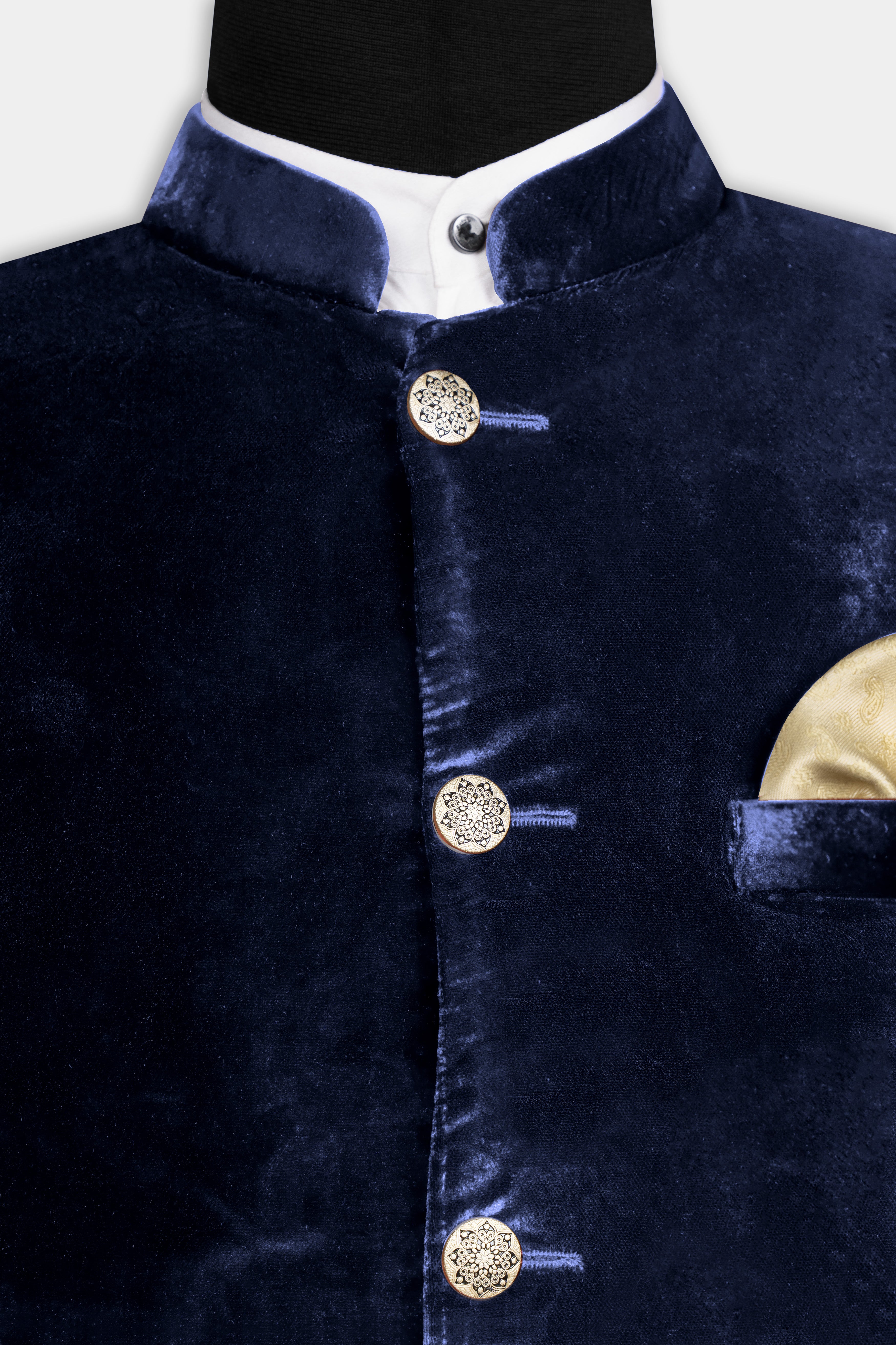 Ebony Blue Crushed Velvet Bandhgala Suit