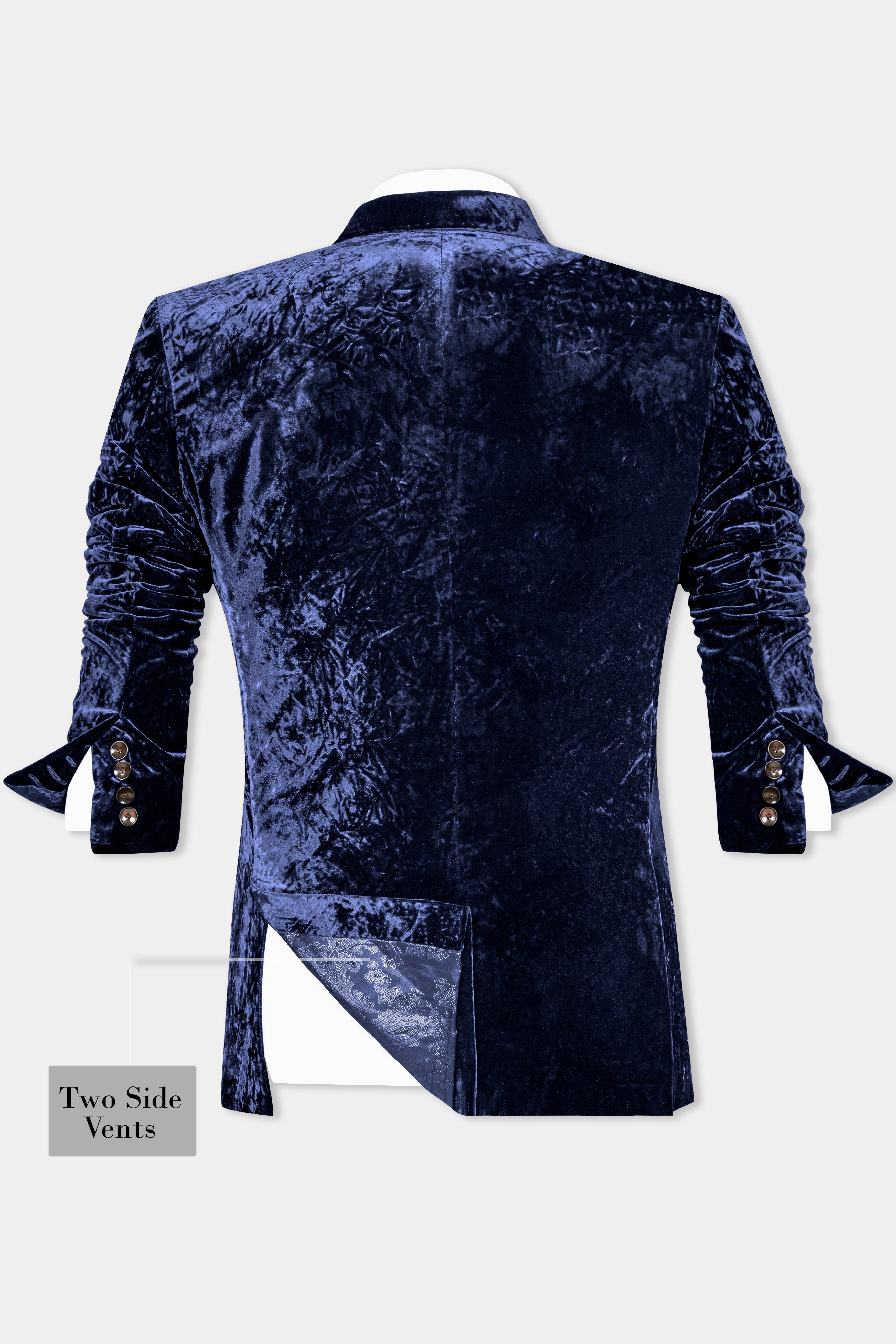 Ebony Blue Double Breasted Crushed Velvet Suit