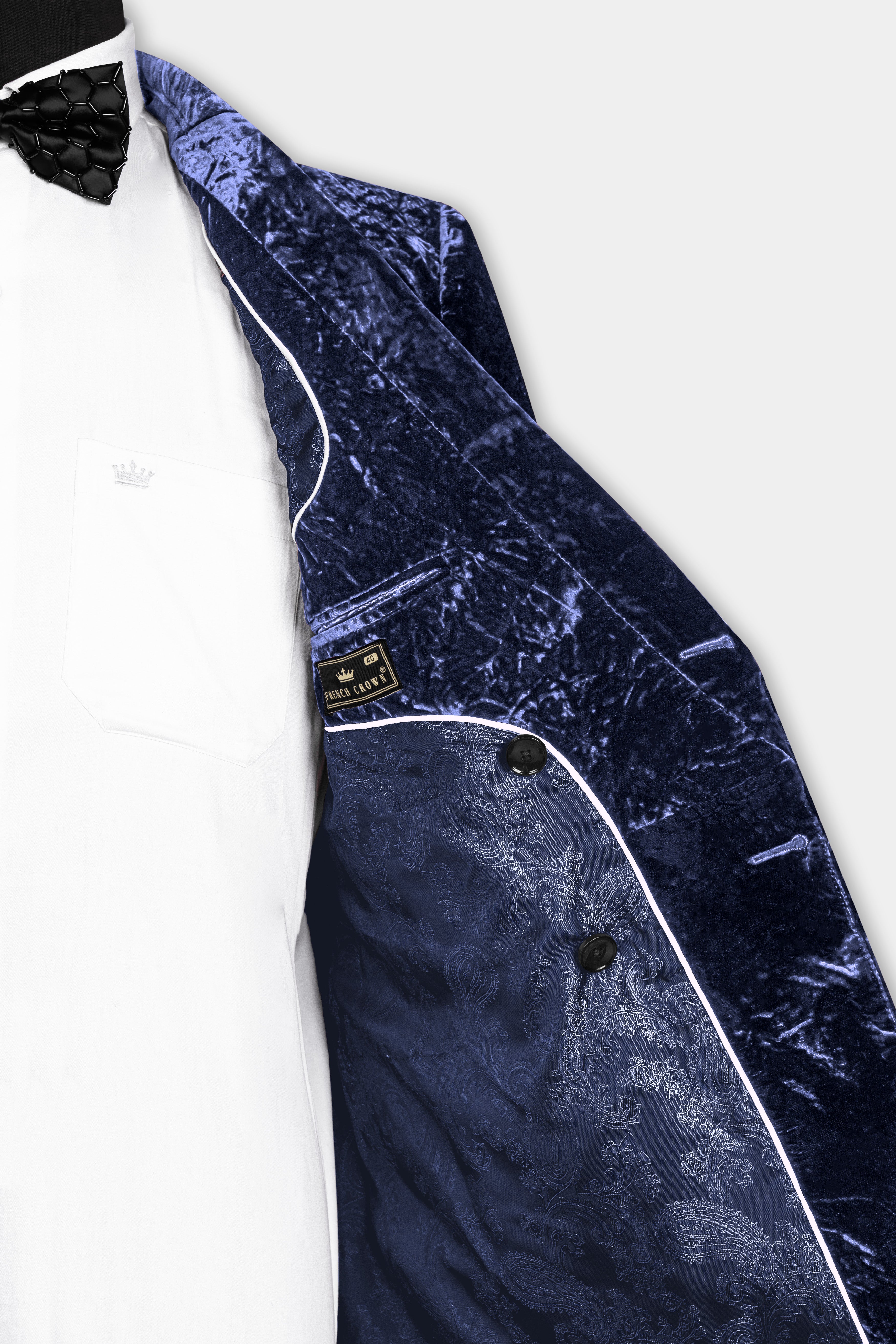 Ebony Blue Double Breasted Crushed Velvet Suit