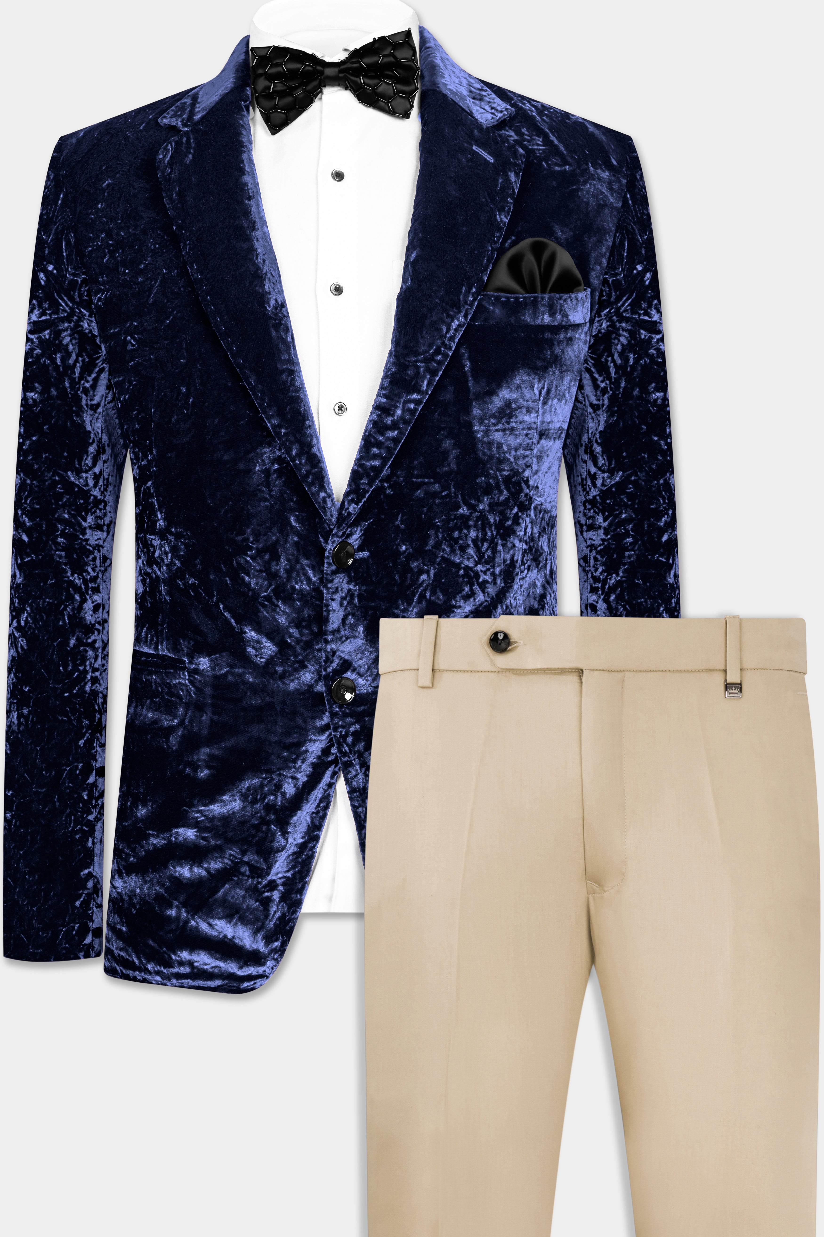 Ebony Blue Crushed Velvet Suit