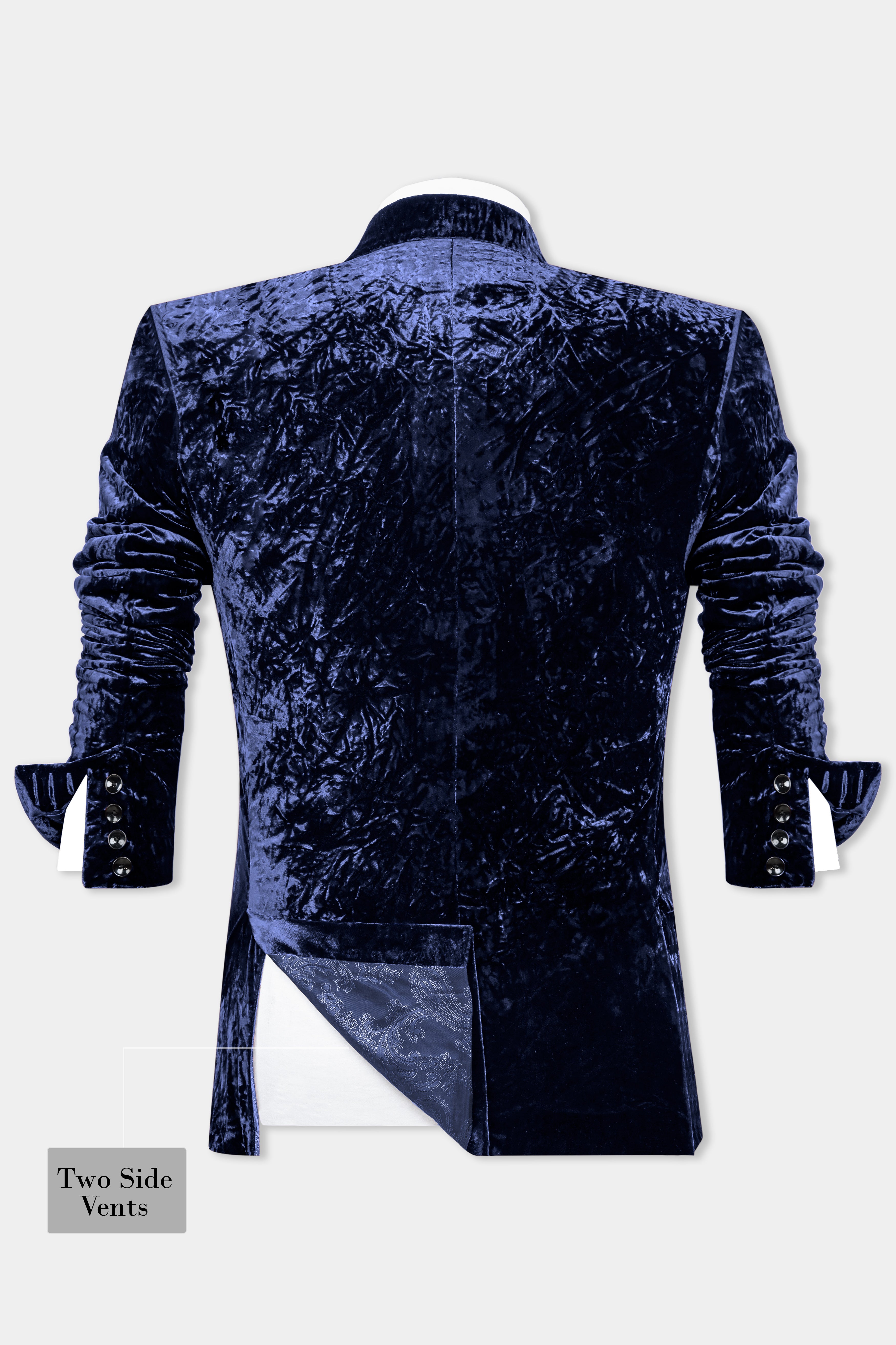 Ebony Blue Crushed Velvet Peak Collar Tuxedo Suit